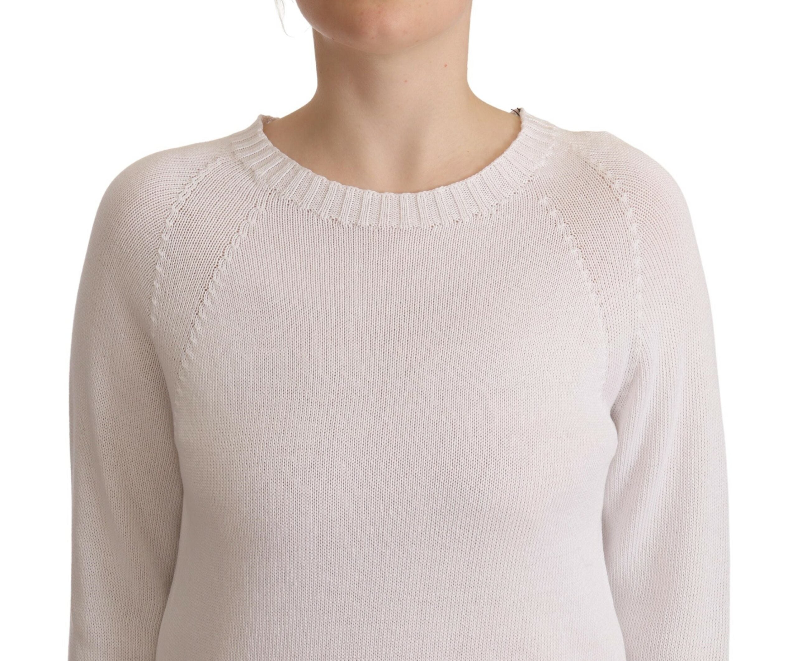 Alpha Studio White Long Sleeves Crewneck Pullover Women's Sweater
