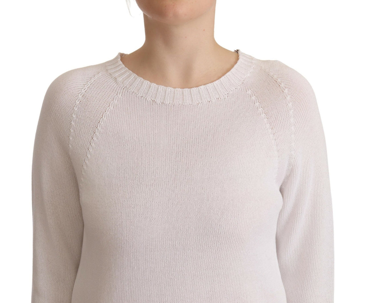 Alpha Studio White Long Sleeves Crewneck Pullover Women's Sweater