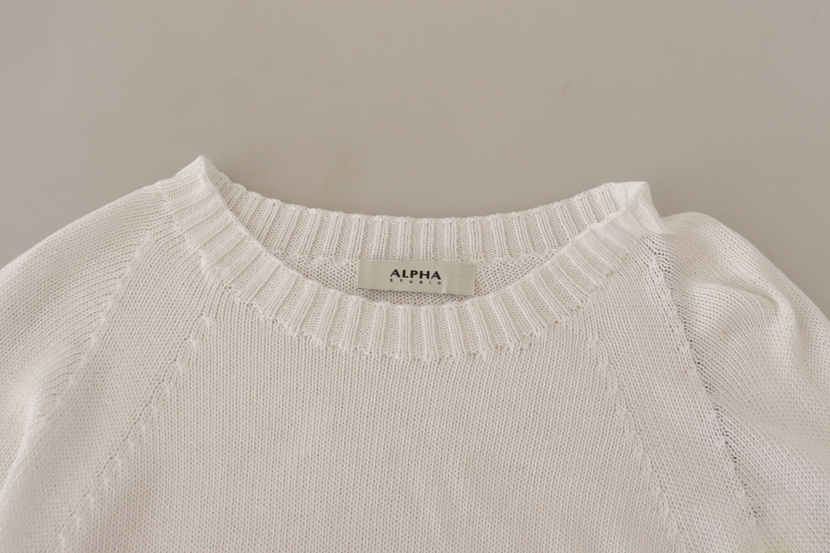 Alpha Studio White Long Sleeves Crewneck Pullover Women's Sweater