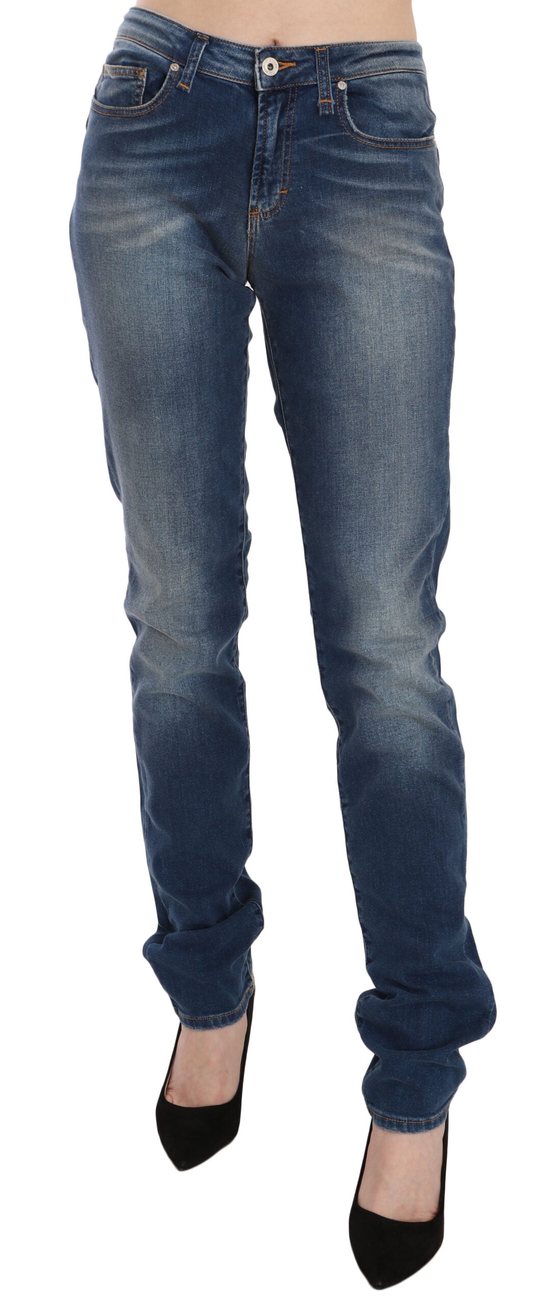 Fiorucci Blue Washed Mid Waist Slim Fit Denim Women's Jeans