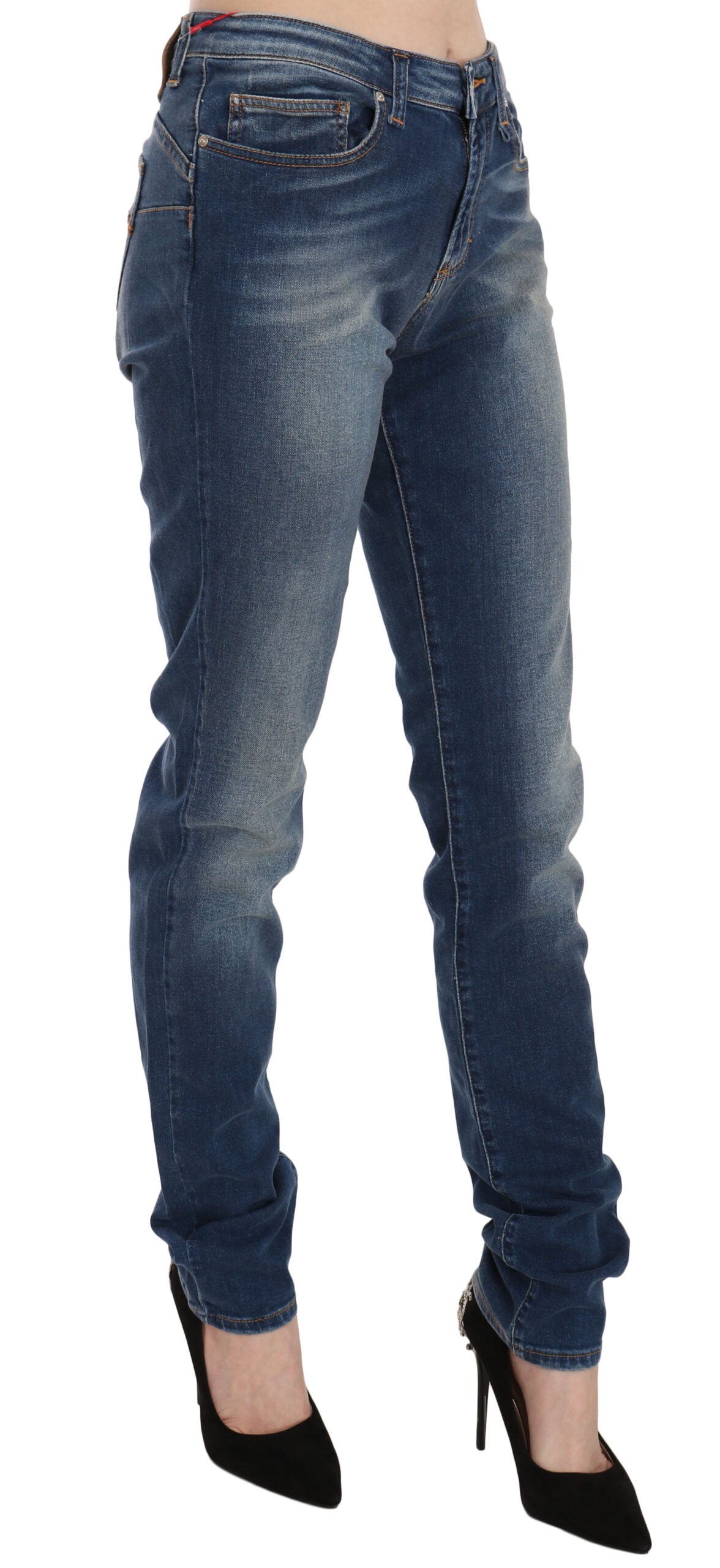 Fiorucci Blue Washed Mid Waist Slim Fit Denim Women's Jeans