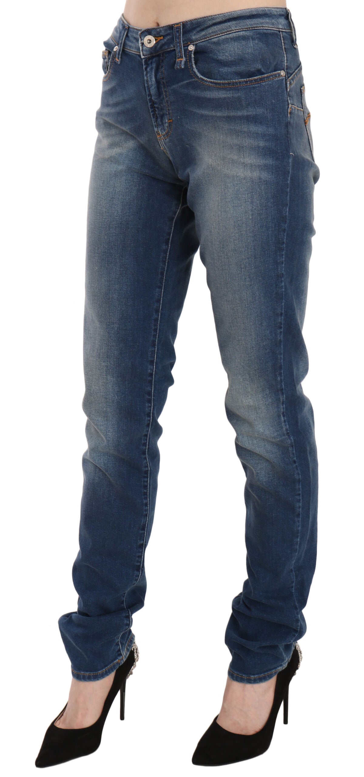 Fiorucci Blue Washed Mid Waist Slim Fit Denim Women's Jeans