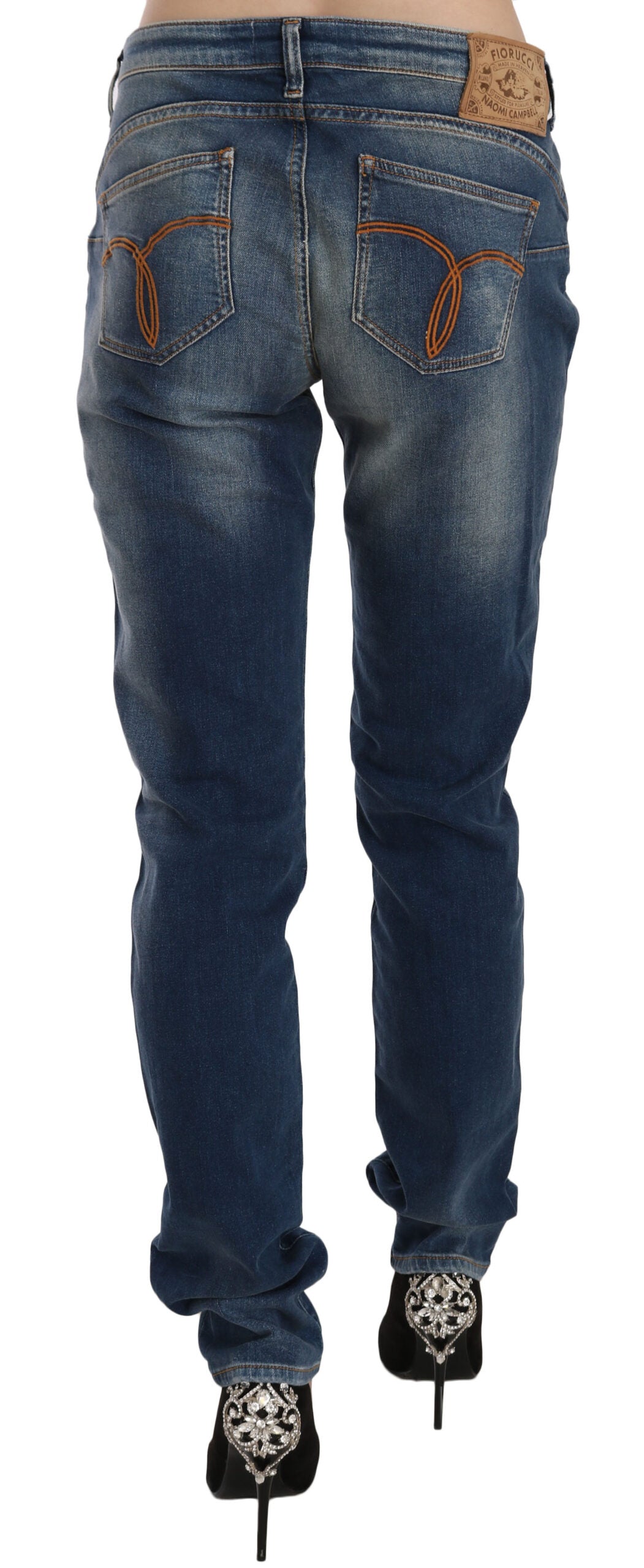Fiorucci Blue Washed Mid Waist Slim Fit Denim Women's Jeans