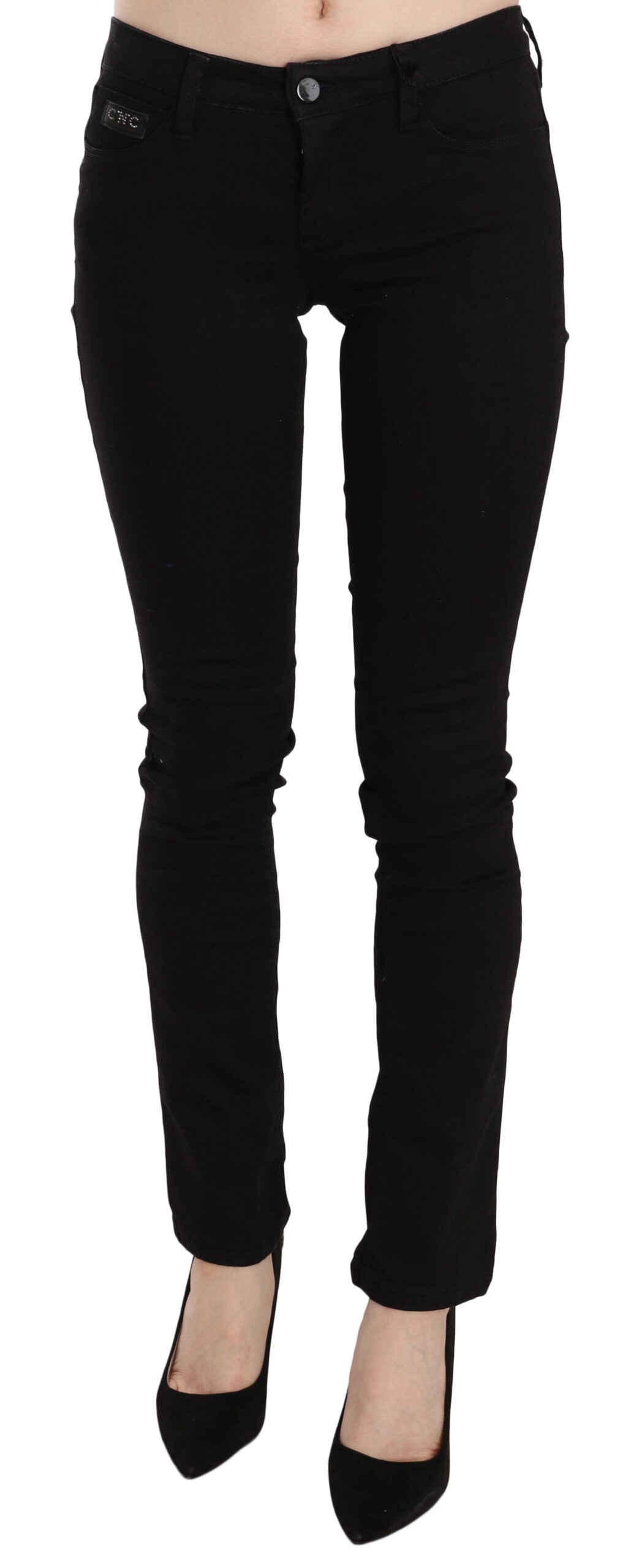 Costume National Black Sequined Mid Waist Slim Fit Denim Women's Jeans