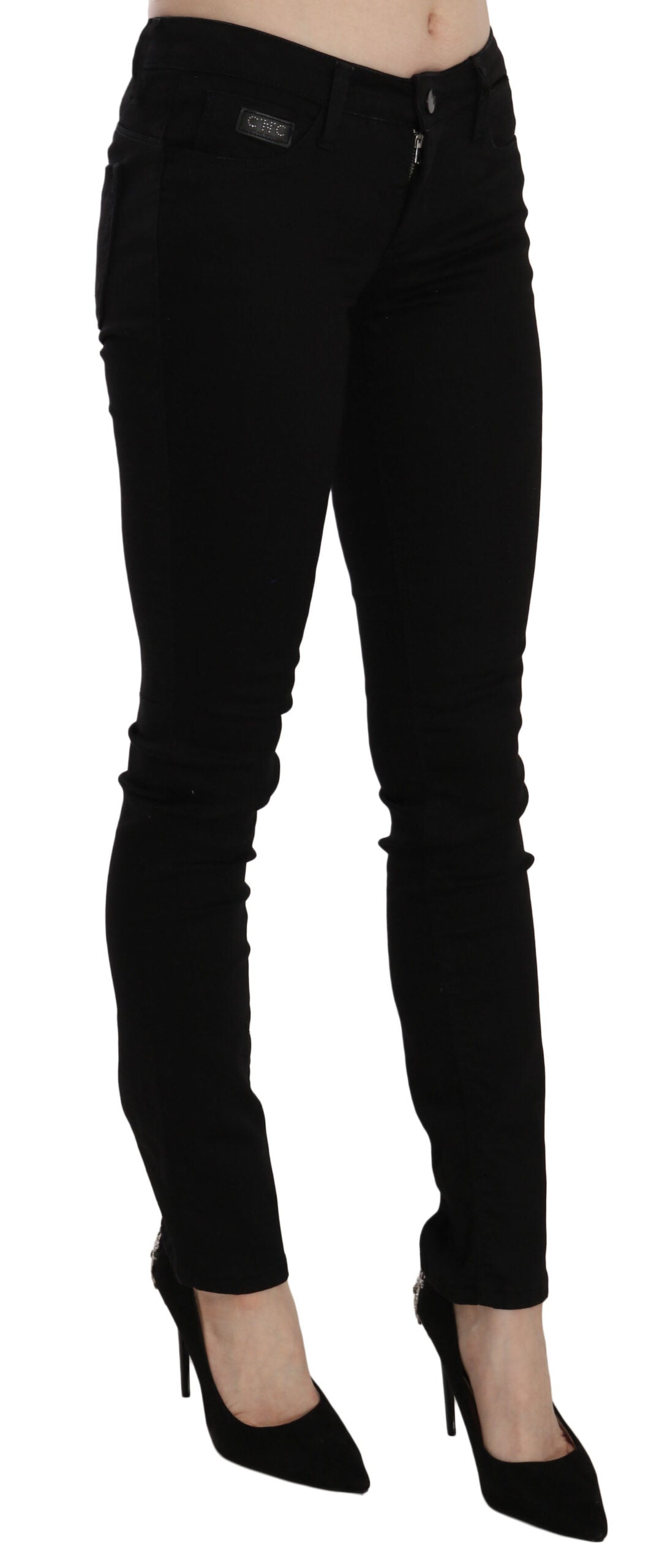 Costume National Black Sequined Mid Waist Slim Fit Denim Women's Jeans