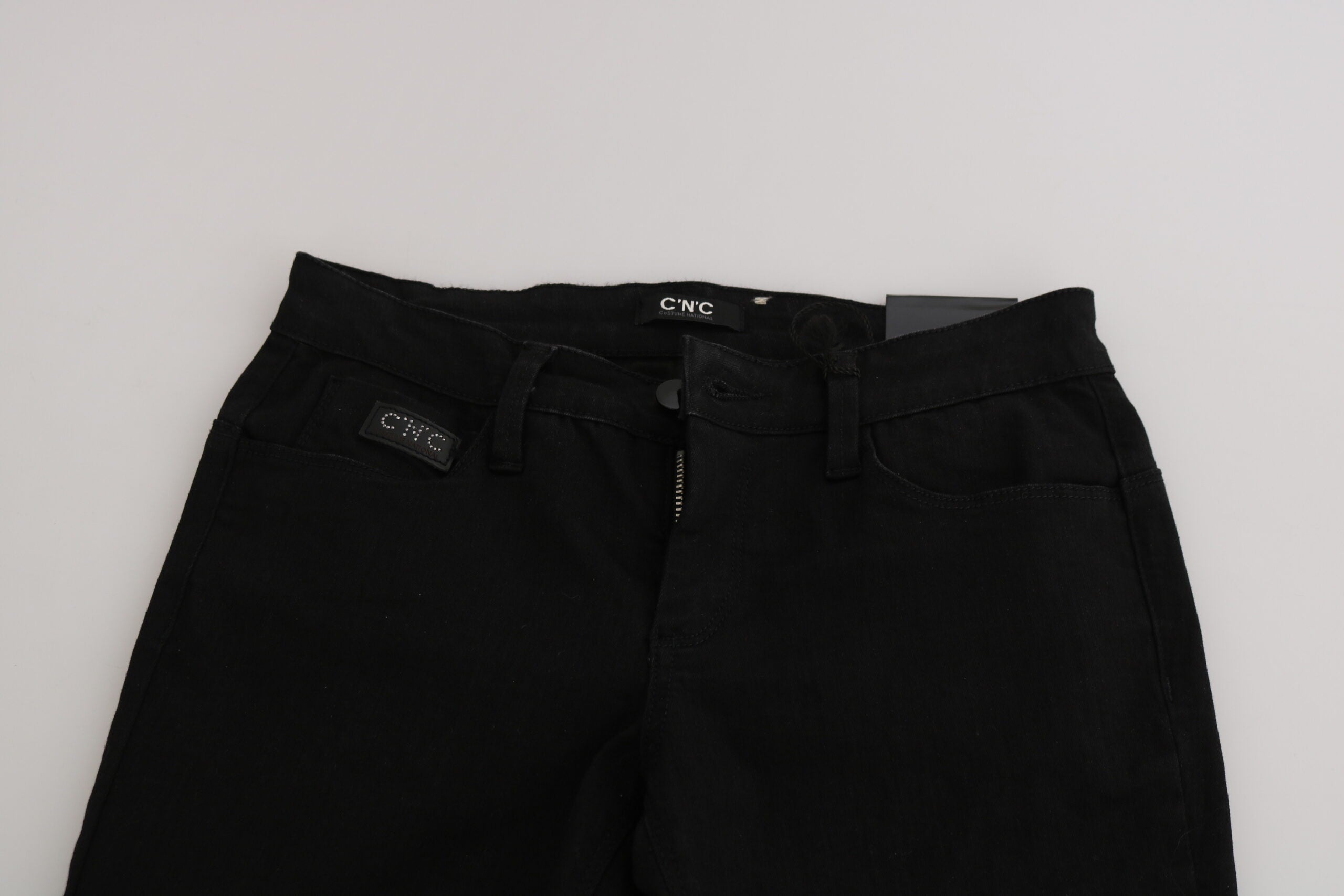 Costume National Black Sequined Mid Waist Slim Fit Denim Women's Jeans