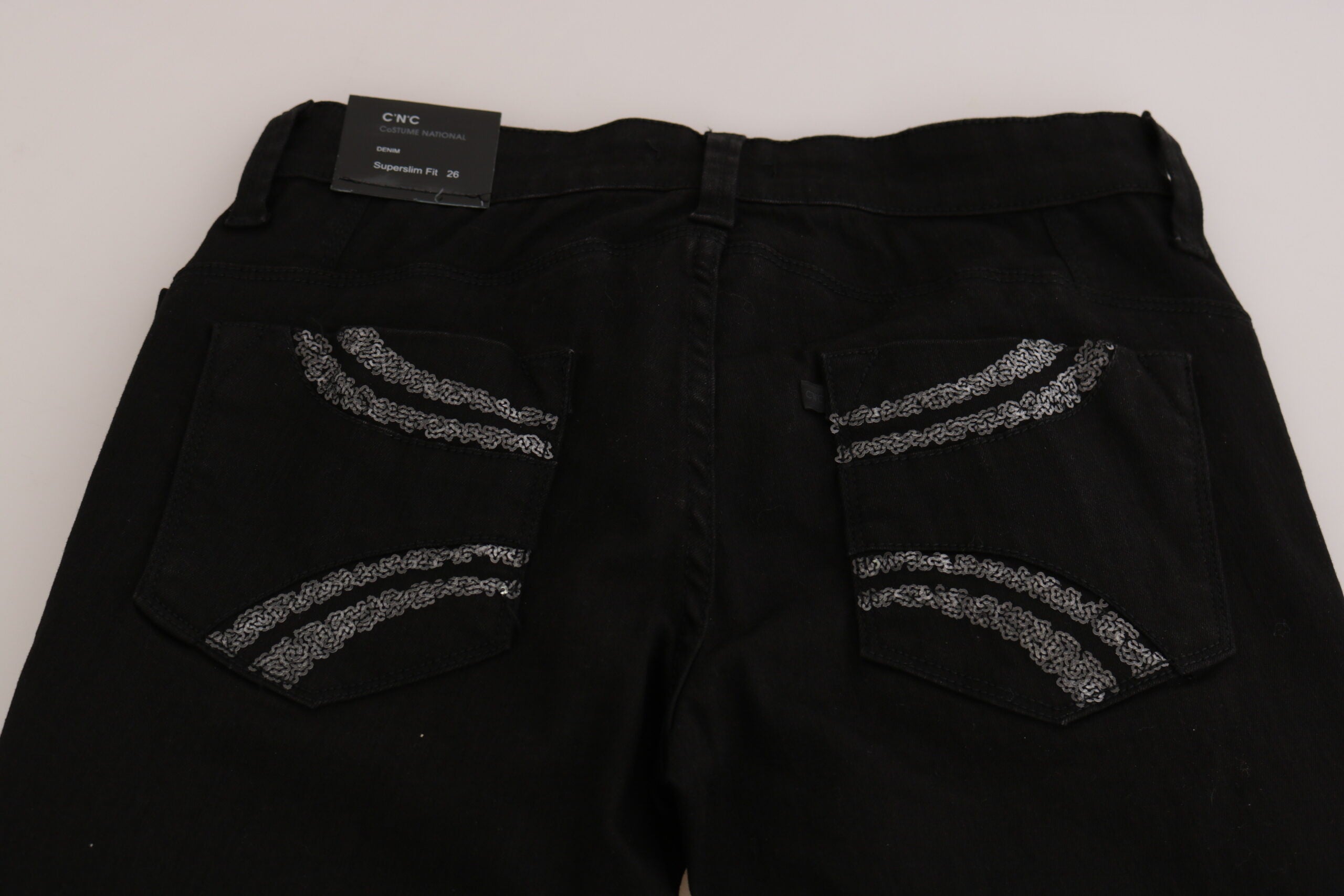 Costume National Black Sequined Mid Waist Slim Fit Denim Women's Jeans