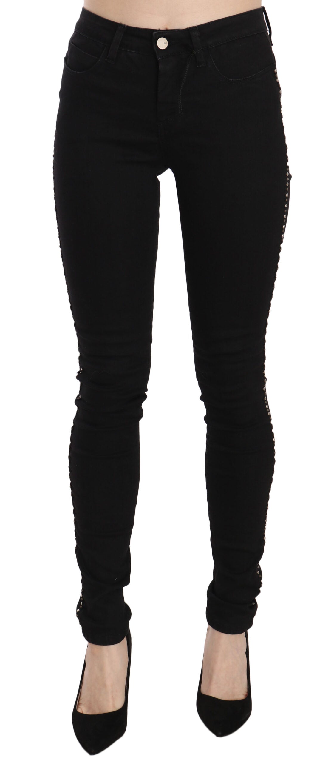 Costume National Black Embellished Mid Waist Skinny Denim Women's Jeans