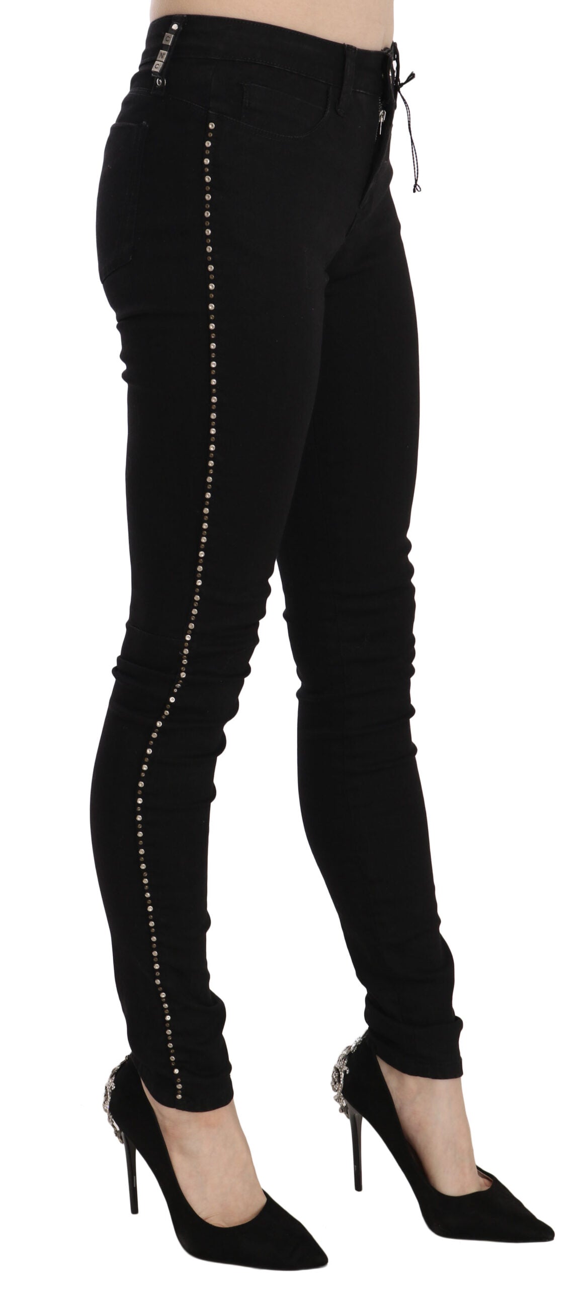 Costume National Black Embellished Mid Waist Skinny Denim Women's Jeans