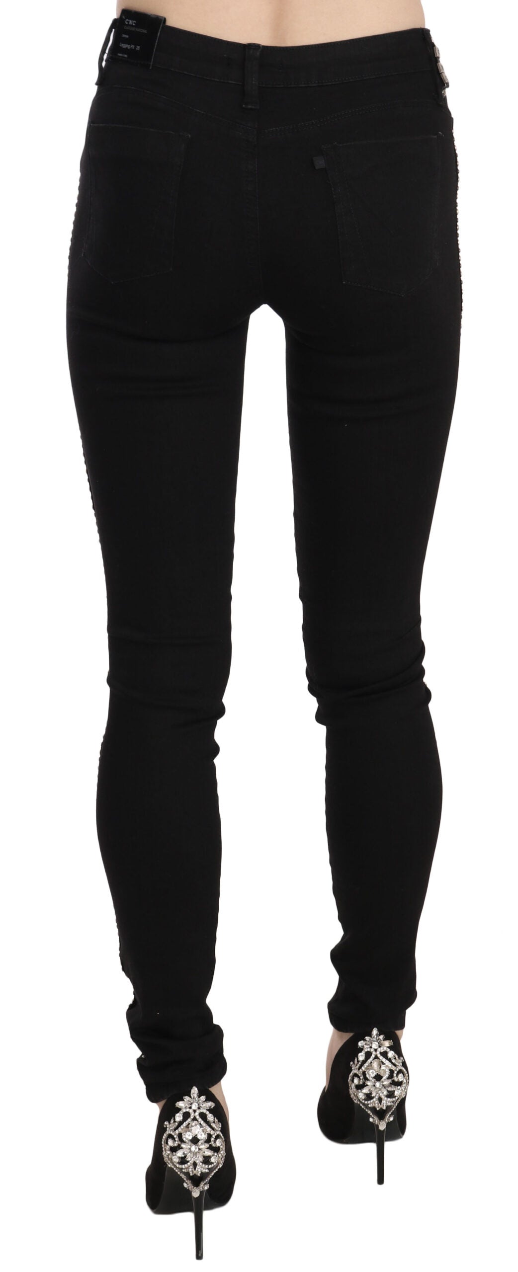 Costume National Black Embellished Mid Waist Skinny Denim Women's Jeans