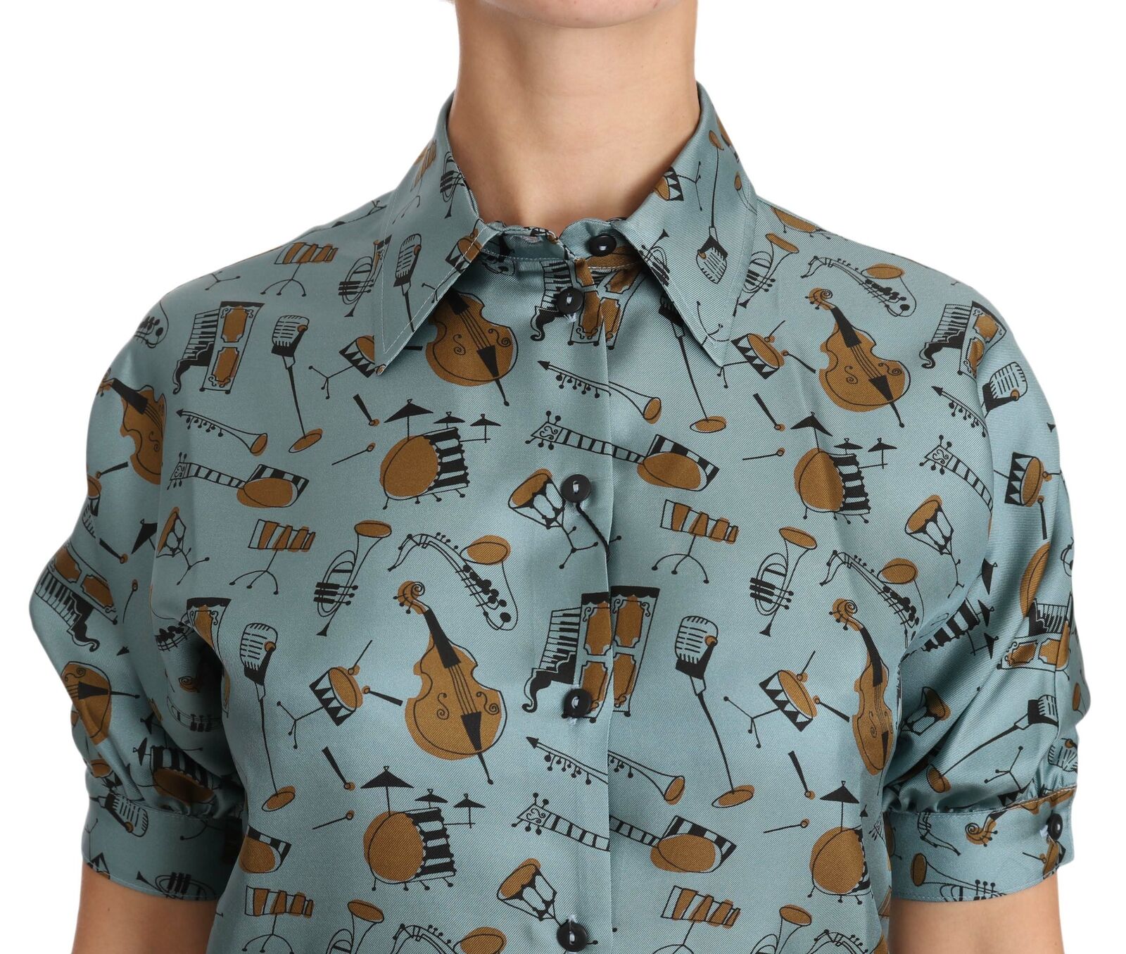 Dolce & Gabbana Multicolor Musical Instruments Silk Short sleeve Women's Shirt