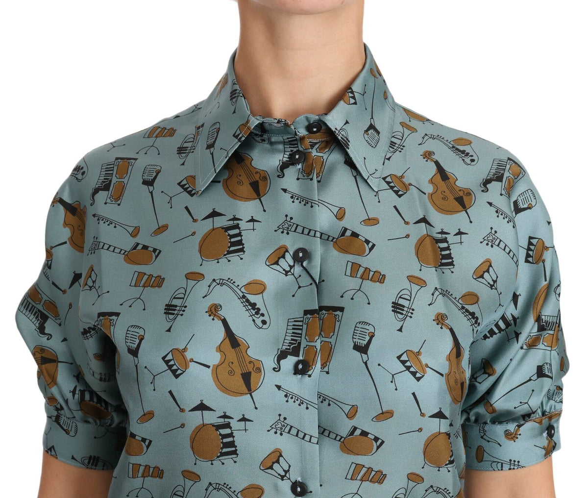 Dolce & Gabbana Multicolor Musical Instruments Silk Short sleeve Women's Shirt