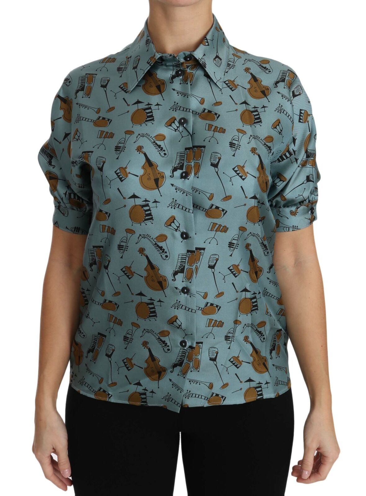 Dolce & Gabbana Multicolor Musical Instruments Silk Short sleeve Women's Shirt