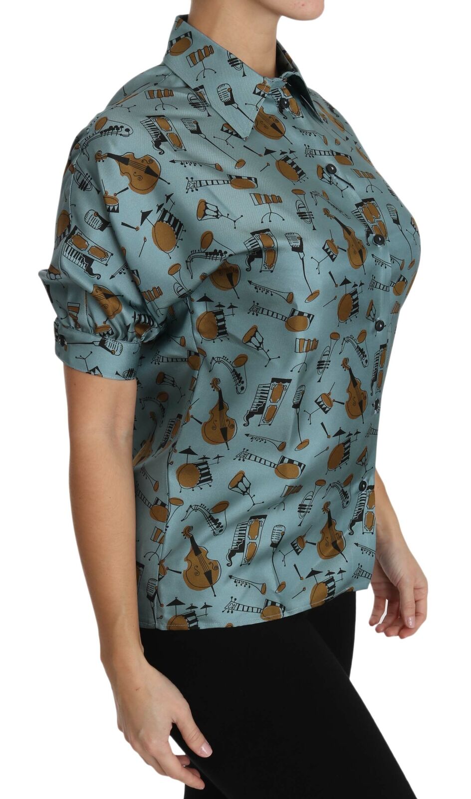Dolce & Gabbana Multicolor Musical Instruments Silk Short sleeve Women's Shirt