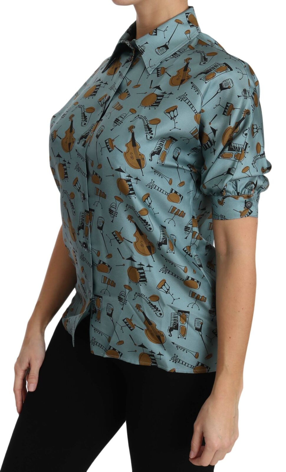 Dolce & Gabbana Multicolor Musical Instruments Silk Short sleeve Women's Shirt
