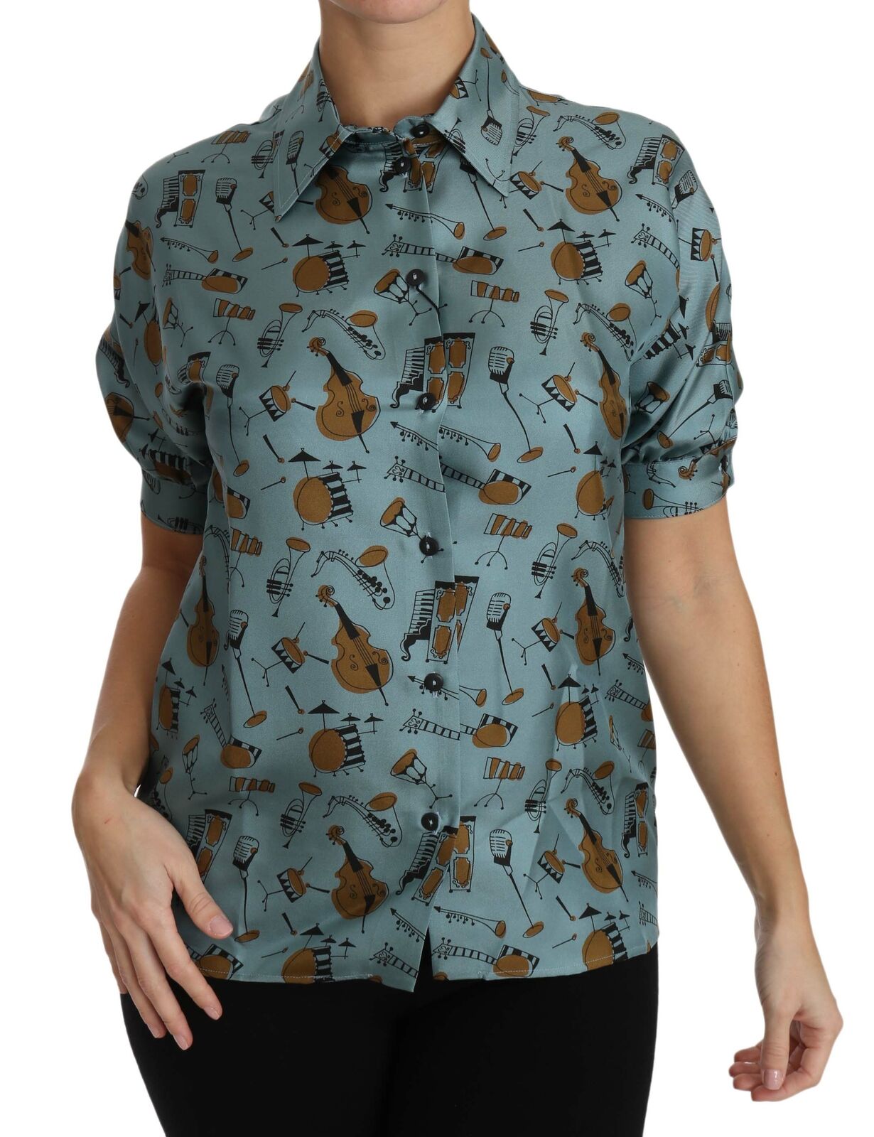 Dolce & Gabbana Multicolor Musical Instruments Silk Short sleeve Women's Shirt