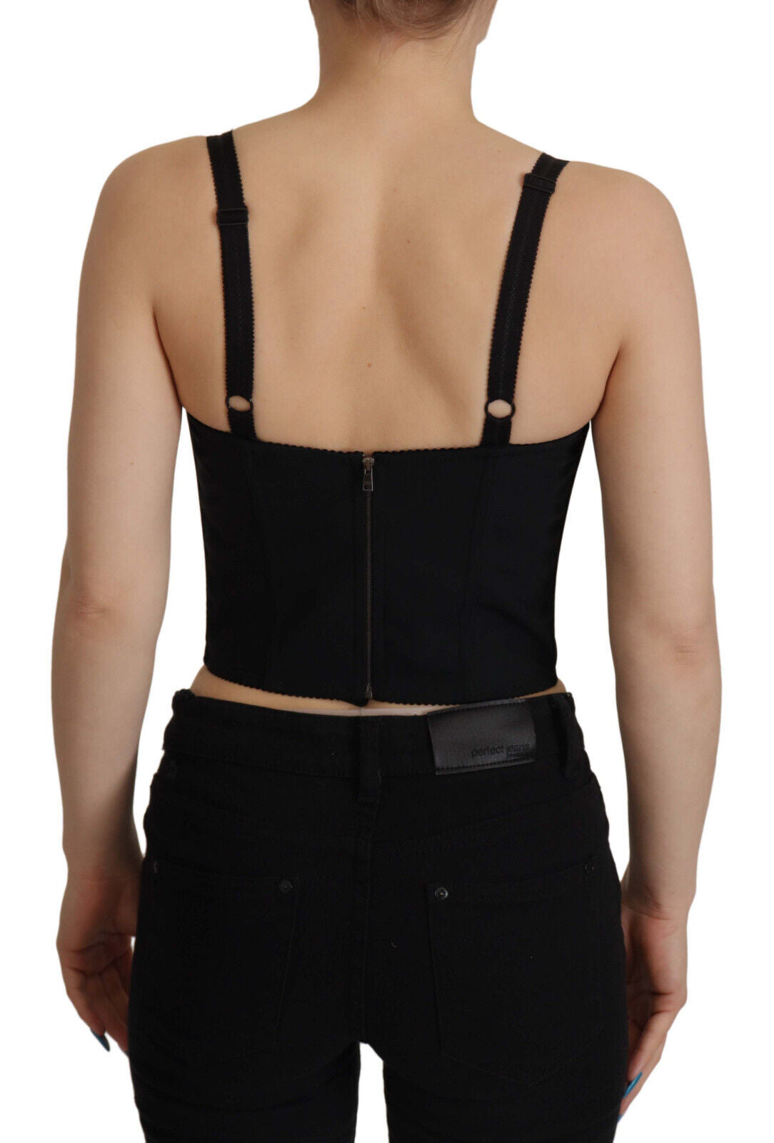Dolce & Gabbana Black Patchwork Sicily Blouse Corset Cropped Women's Top
