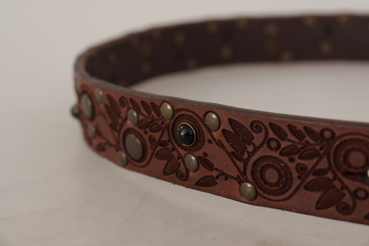 Dolce & Gabbana Brown Calf Leather Embossed Gold Metal Men's Buckle