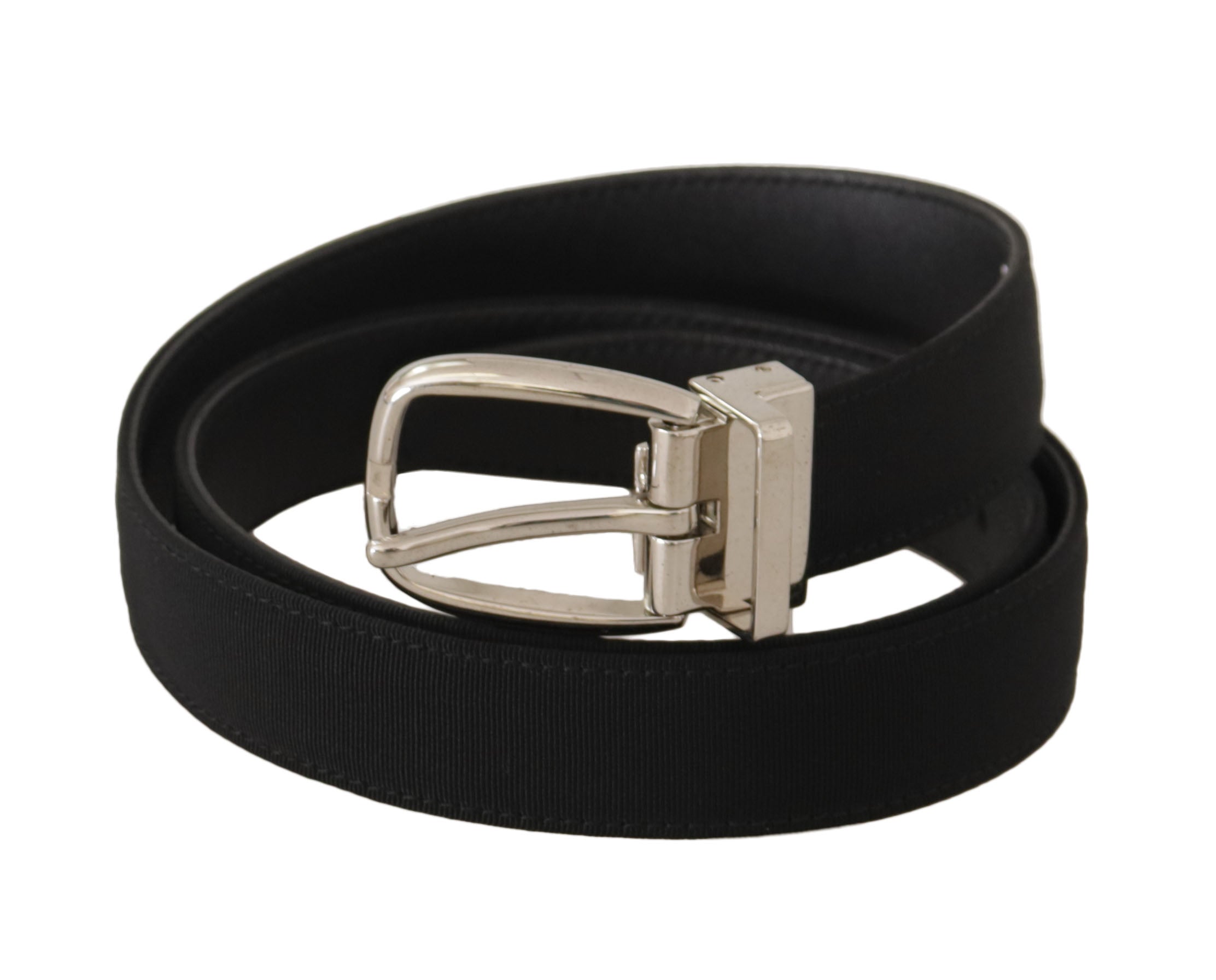 Dolce & Gabbana Belt Black Calf Leather Silver Tone Metal Men's Buckle