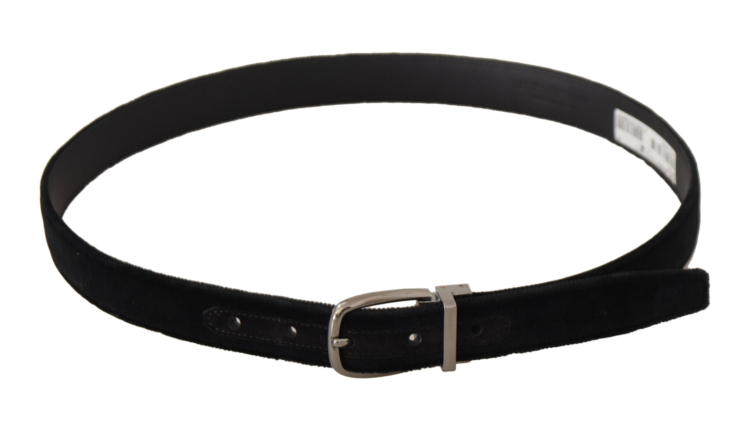 Dolce & Gabbana Elegant Black Velvet Engraved Buckle Men's Belt