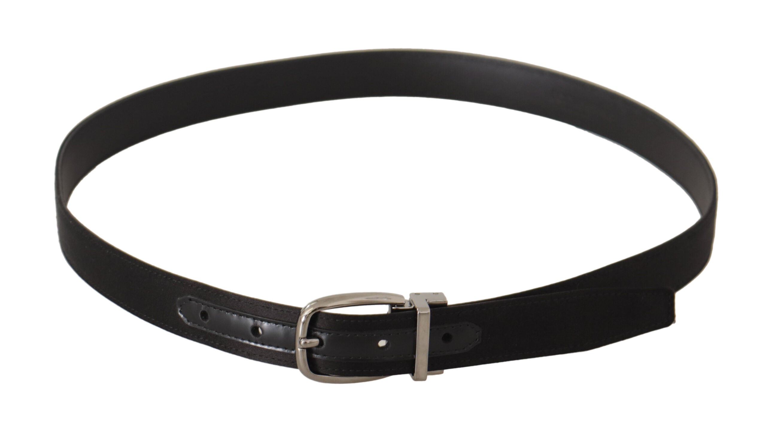 Dolce & Gabbana Black Calf Leather Silver Logo Metal Buckle Men's Belt