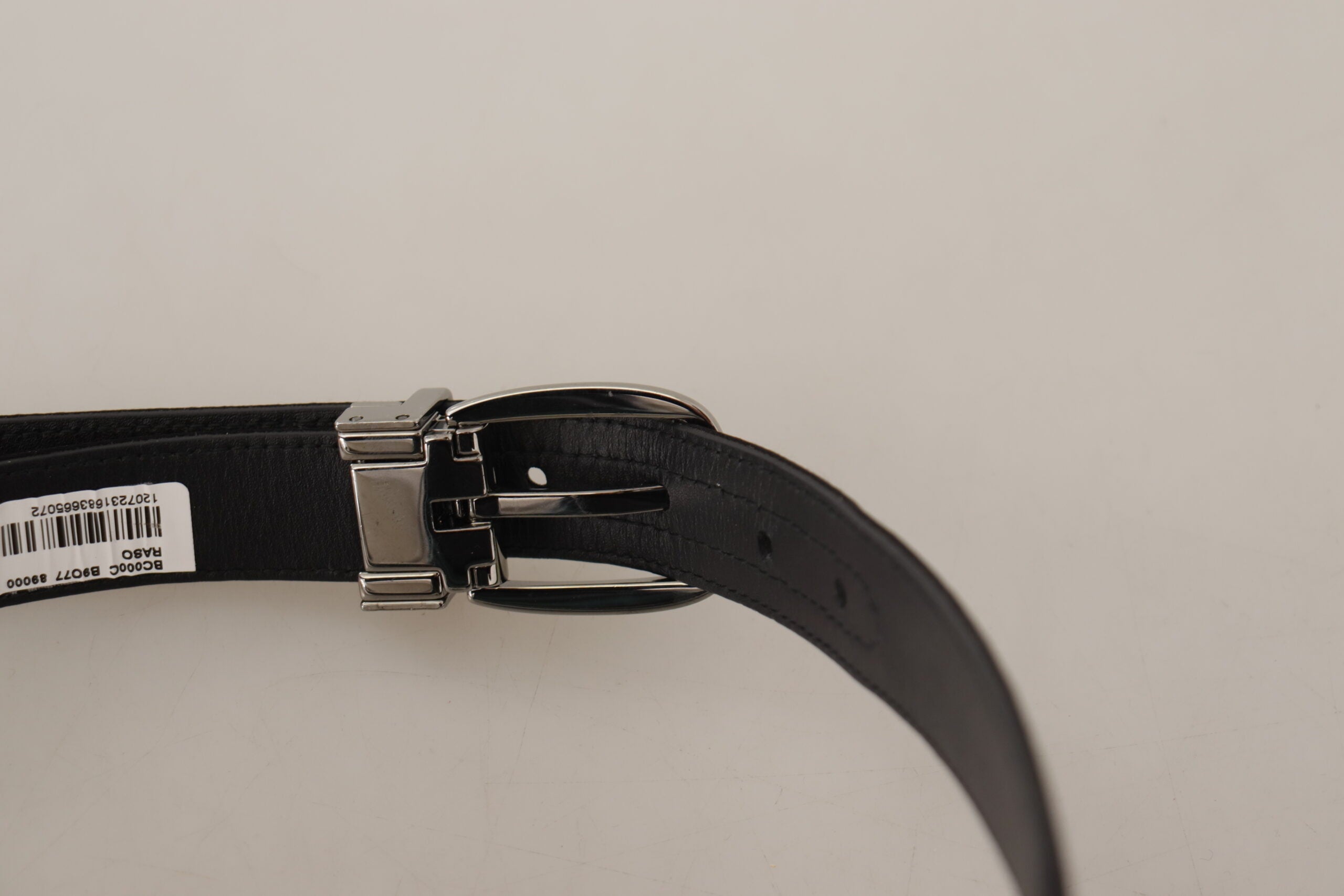 Dolce & Gabbana Black Calf Leather Silver Logo Metal Buckle Men's Belt