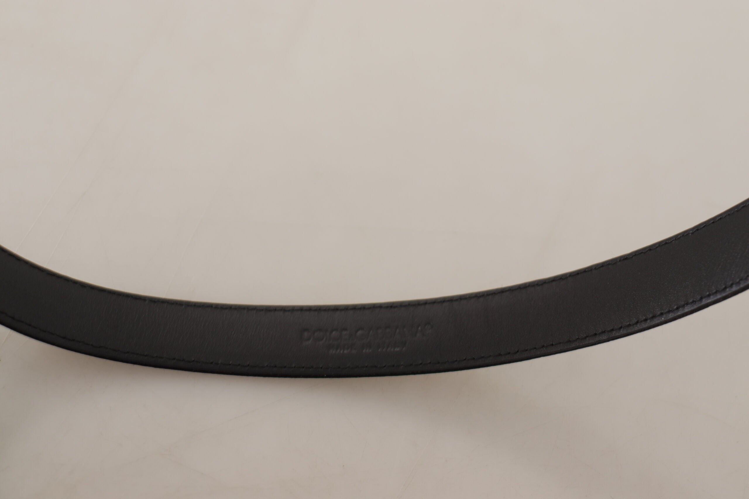 Dolce & Gabbana Black Calf Leather Silver Logo Metal Buckle Men's Belt