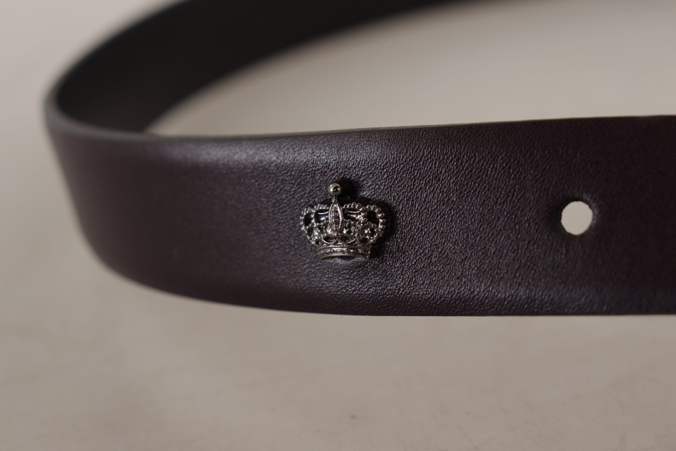 Dolce & Gabbana Dark Purple Leather Box Borchia Metal Buckle Men's Belt
