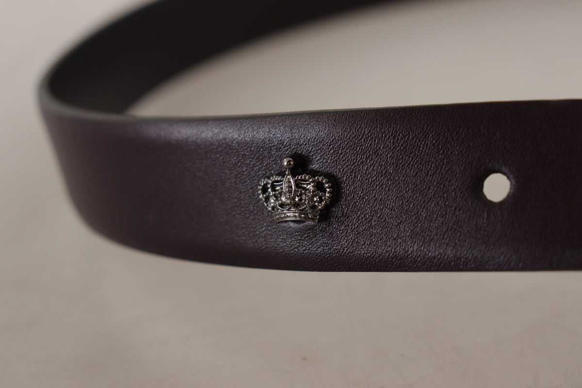 Dolce & Gabbana Dark Purple Leather Box Borchia Metal Buckle Men's Belt