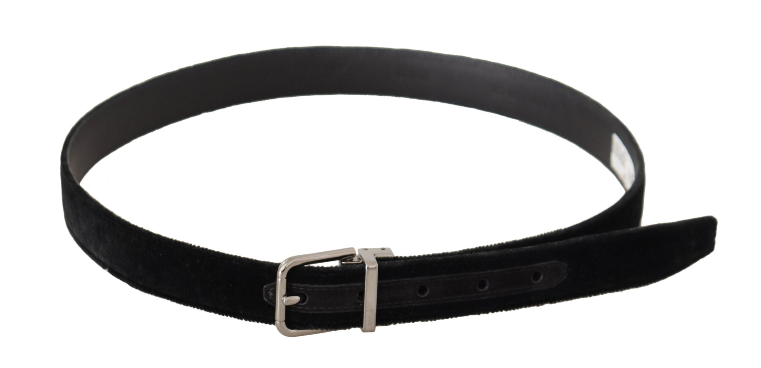 Dolce & Gabbana Black Casual Velvet Silver Metal Logo Buckle Men's Belt