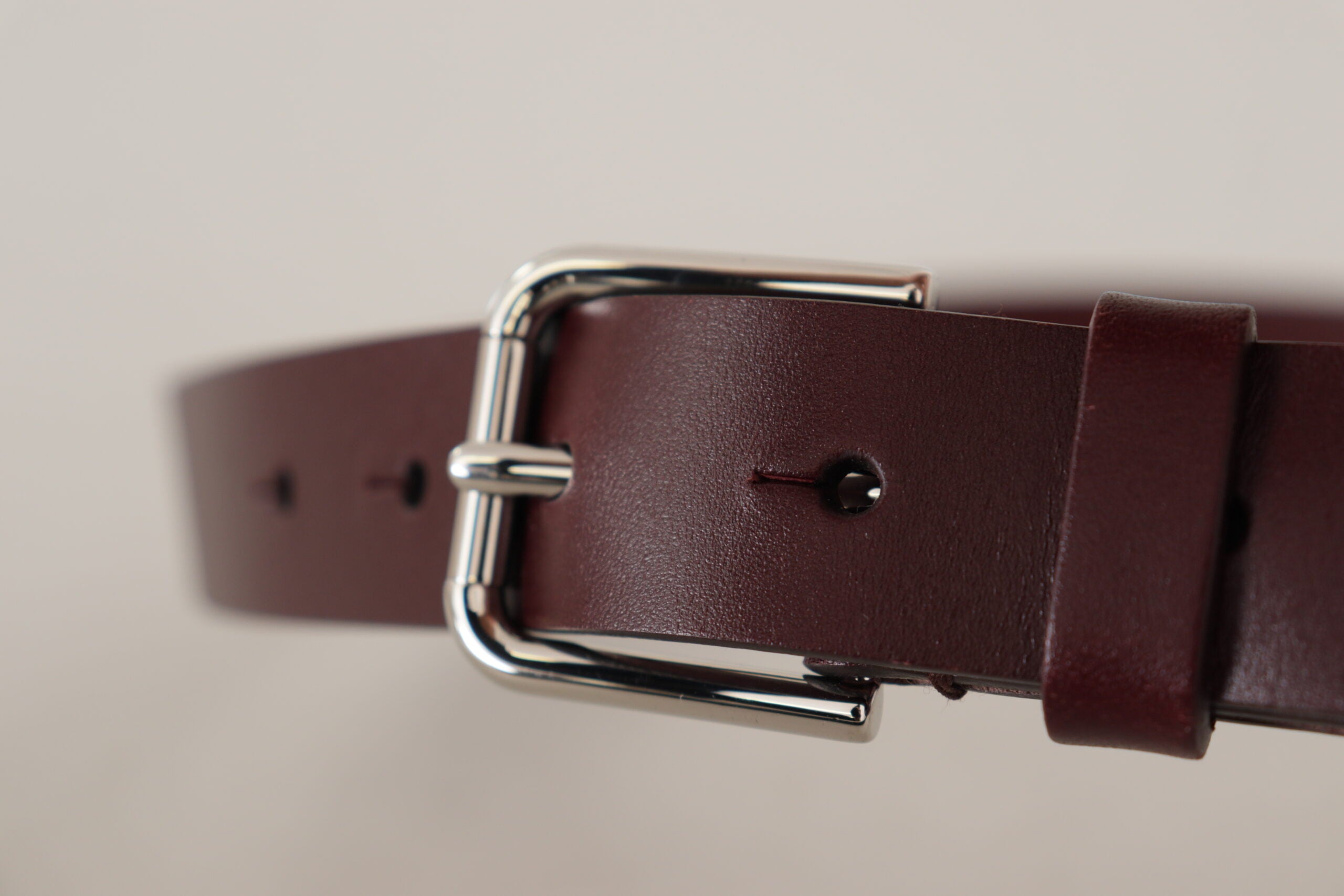 Dolce & Gabbana Maroon Calf Leather Silver Tone Metal Buckle Men's Belt