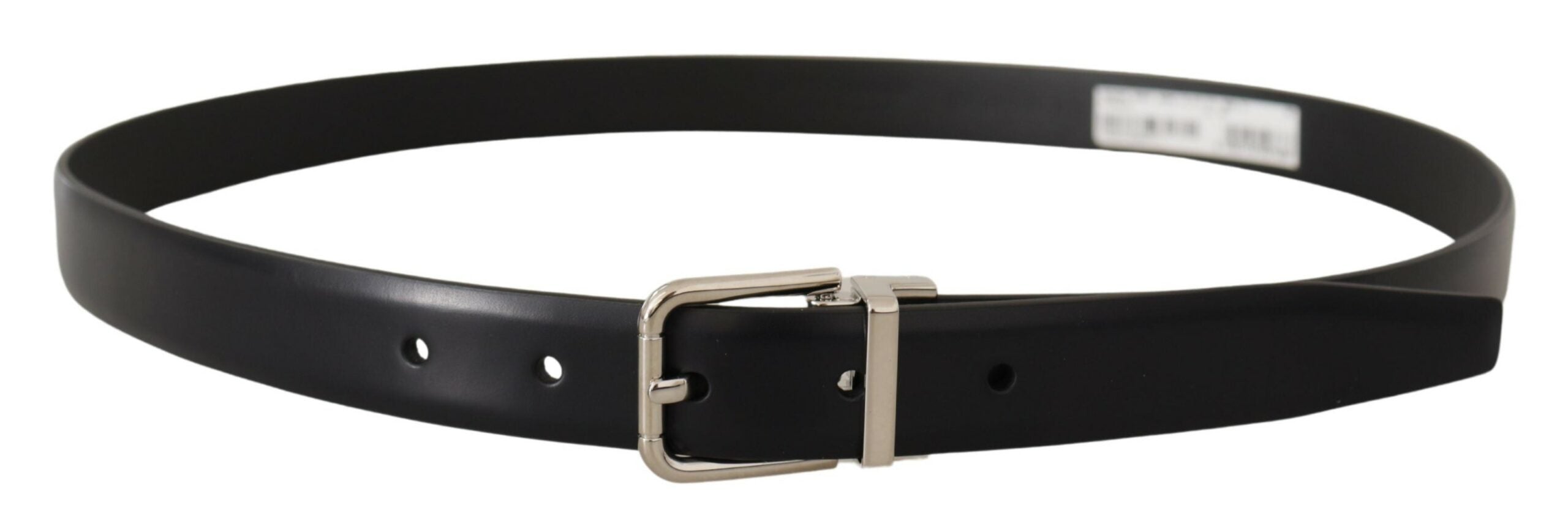 Dolce & Gabbana Black Calf Leather Silver Metal Logo Buckle Men's Belt (Pre-Owned)