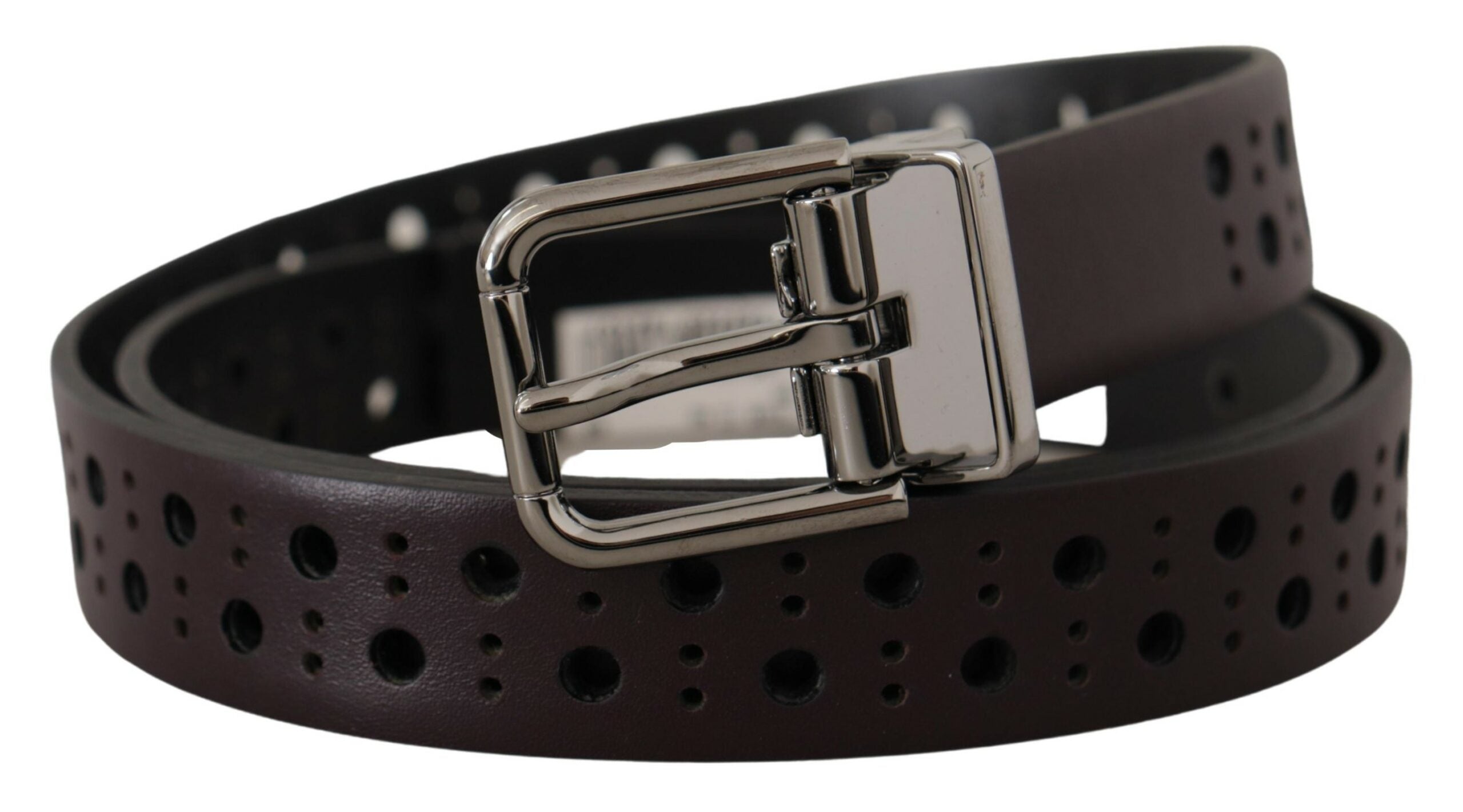 Dolce & Gabbana Dark Purple Perforated Leather Metal Buckle Men's Belt