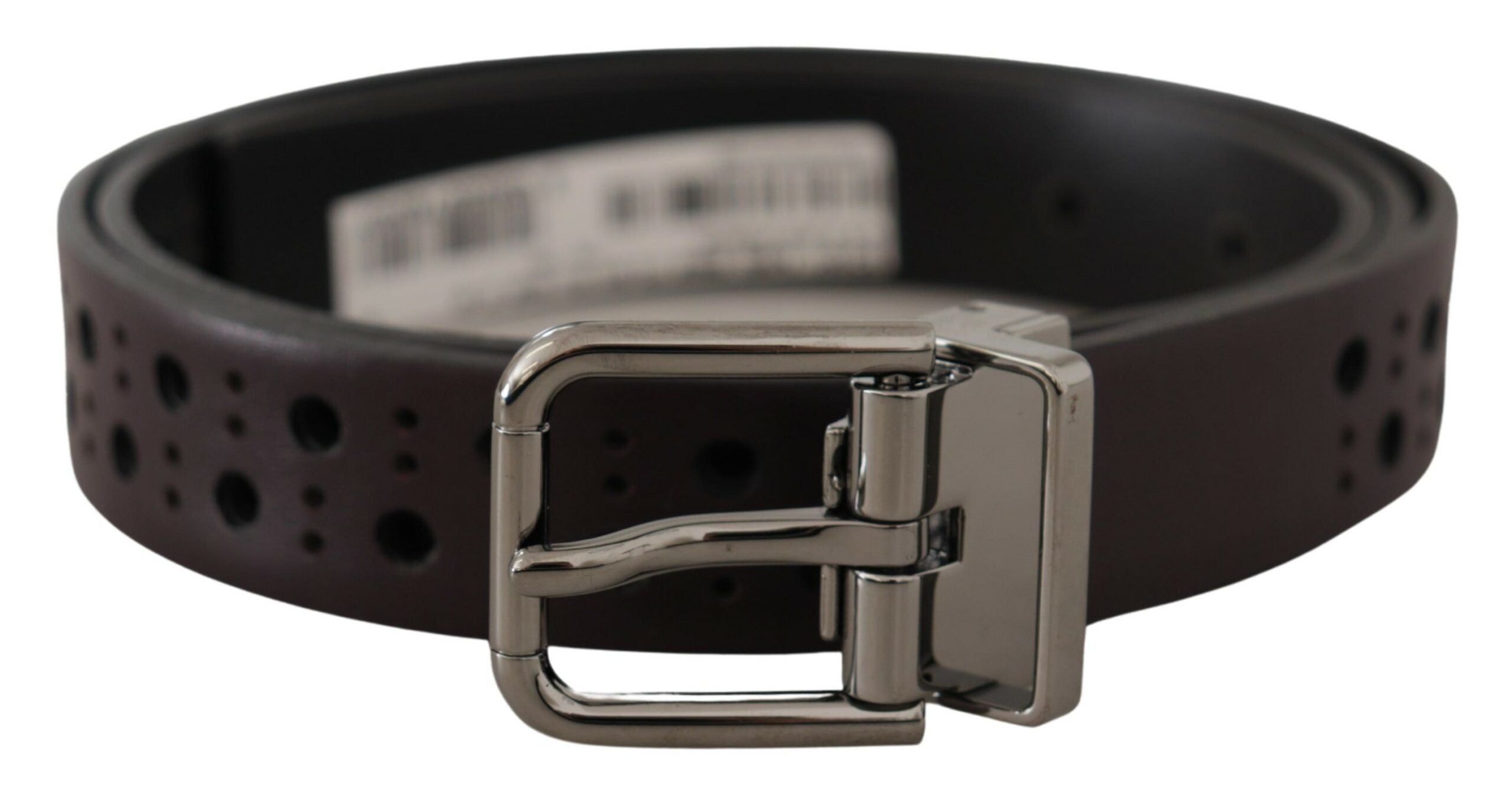 Dolce & Gabbana Dark Purple Perforated Leather Metal Buckle Men's Belt