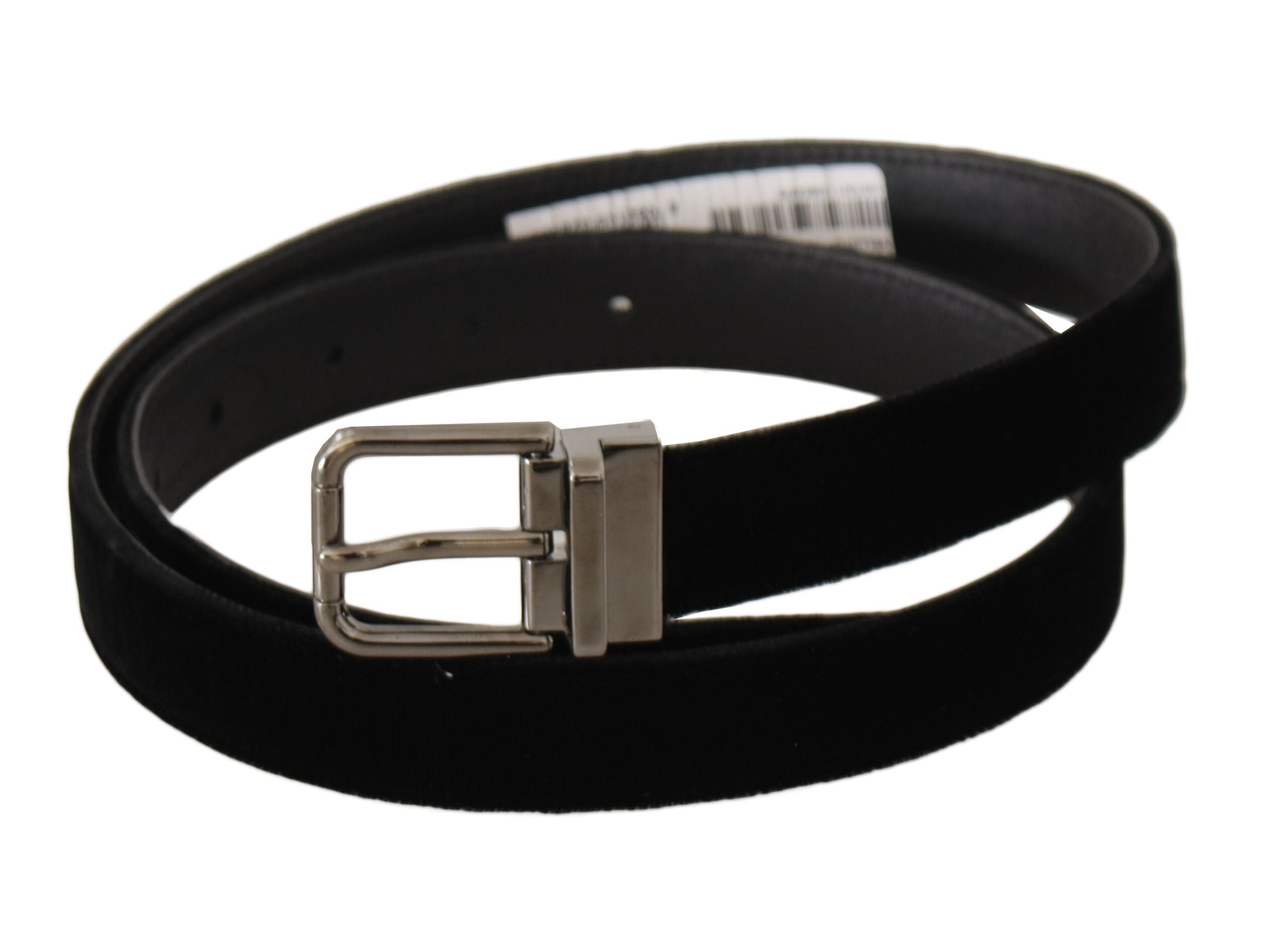 Dolce & Gabbana Black Classic Velvet Logo Engraved Metal Buckle Men's Belt