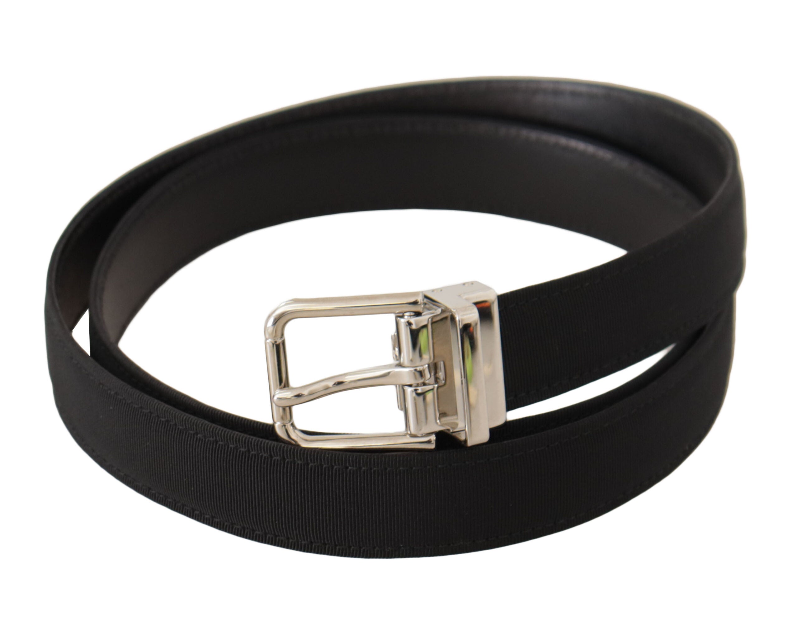 Dolce & Gabbana Black Canvas Silver Tone Metal Buckle Men Men's Belt