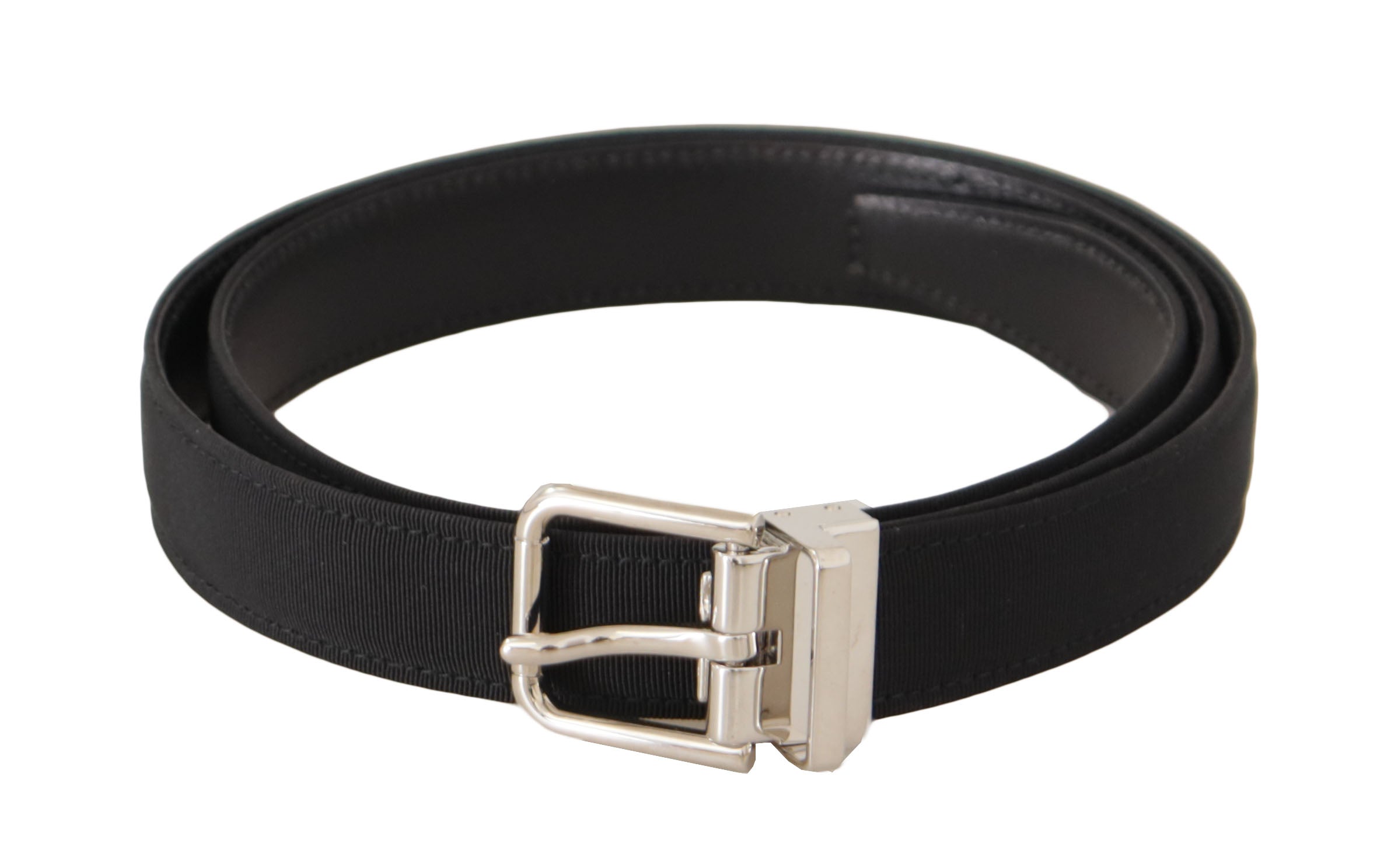 Dolce & Gabbana Black Canvas Silver Tone Metal Buckle Men Men's Belt