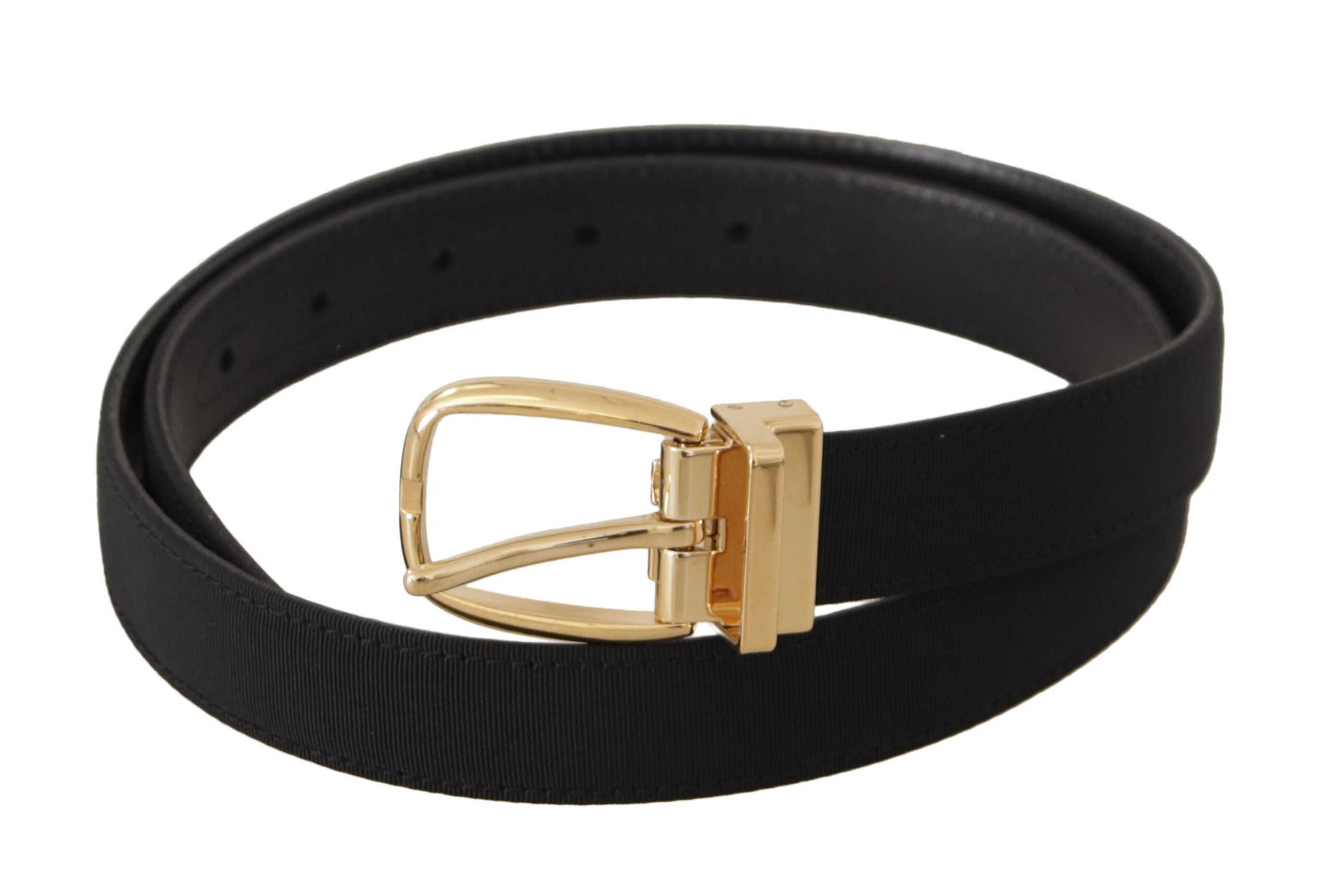 Dolce & Gabbana Black Canvas Leather Gold Metal Buckle Men's Belt