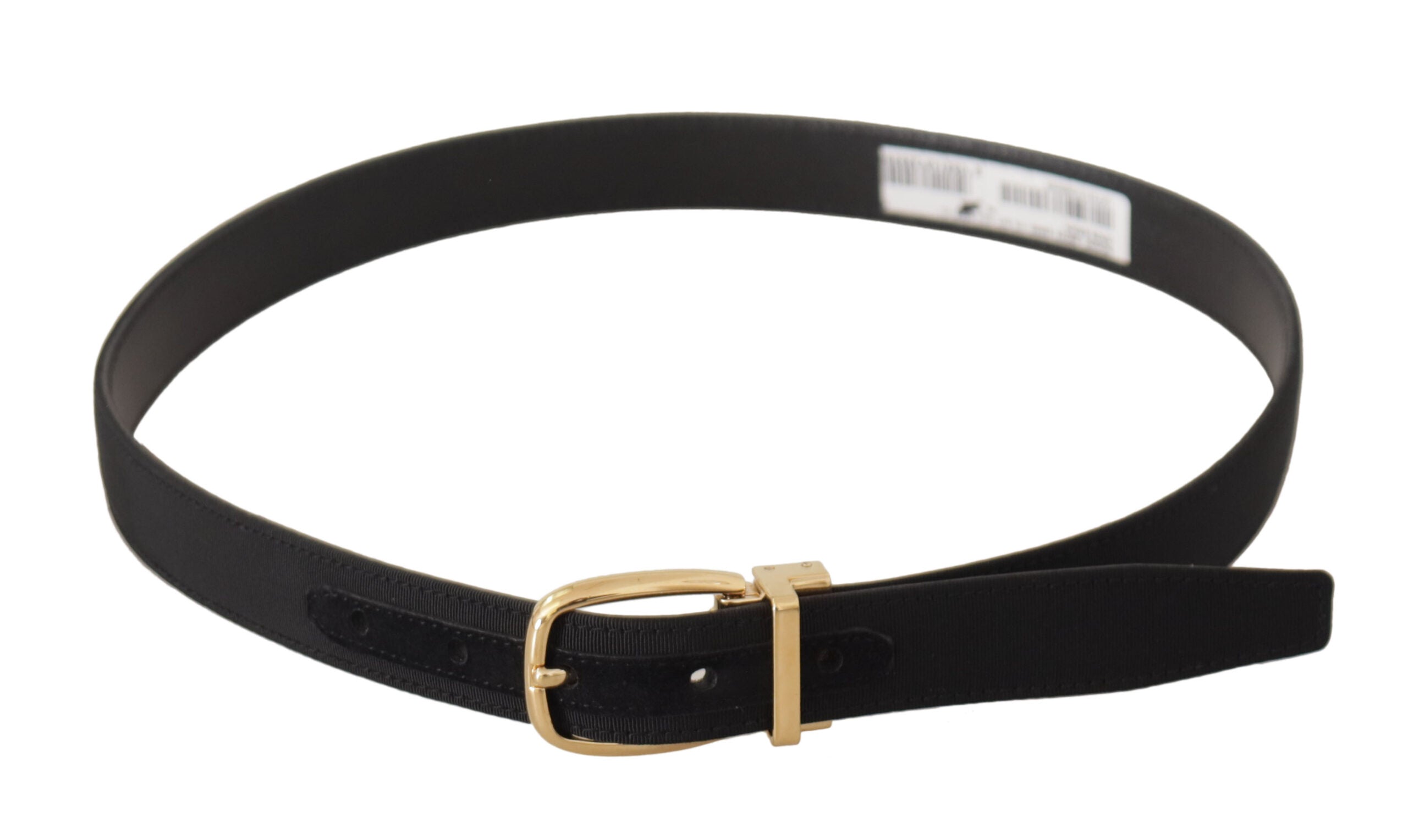 Dolce & Gabbana Black Canvas Leather Gold Metal Buckle Men's Belt