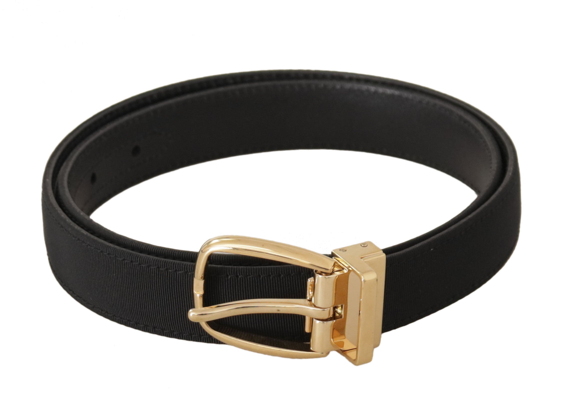 Dolce & Gabbana Black Canvas Leather Gold Metal Buckle Men's Belt