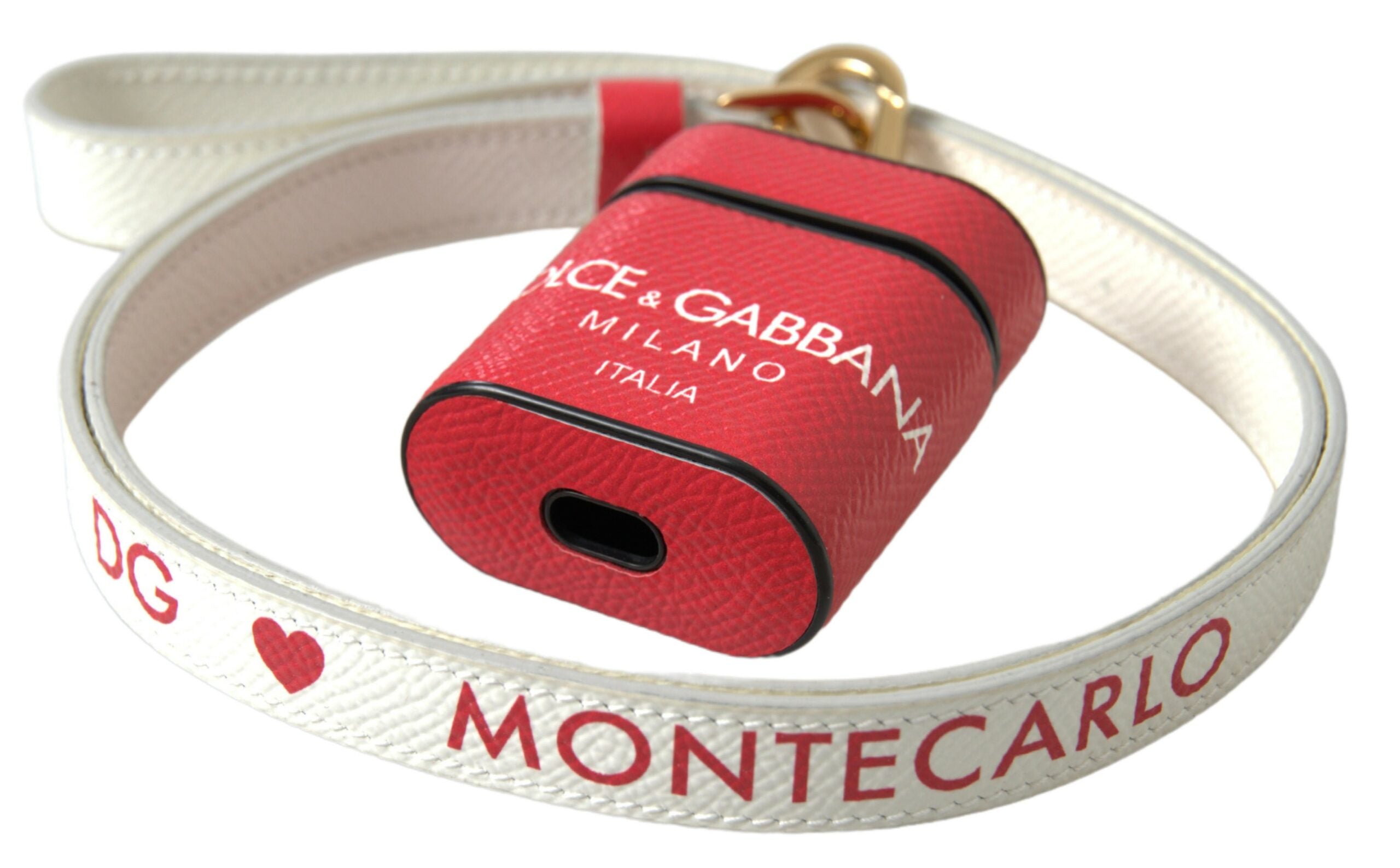 Dolce & Gabbana Elegant Red Calf Leather Airpods Women's Case