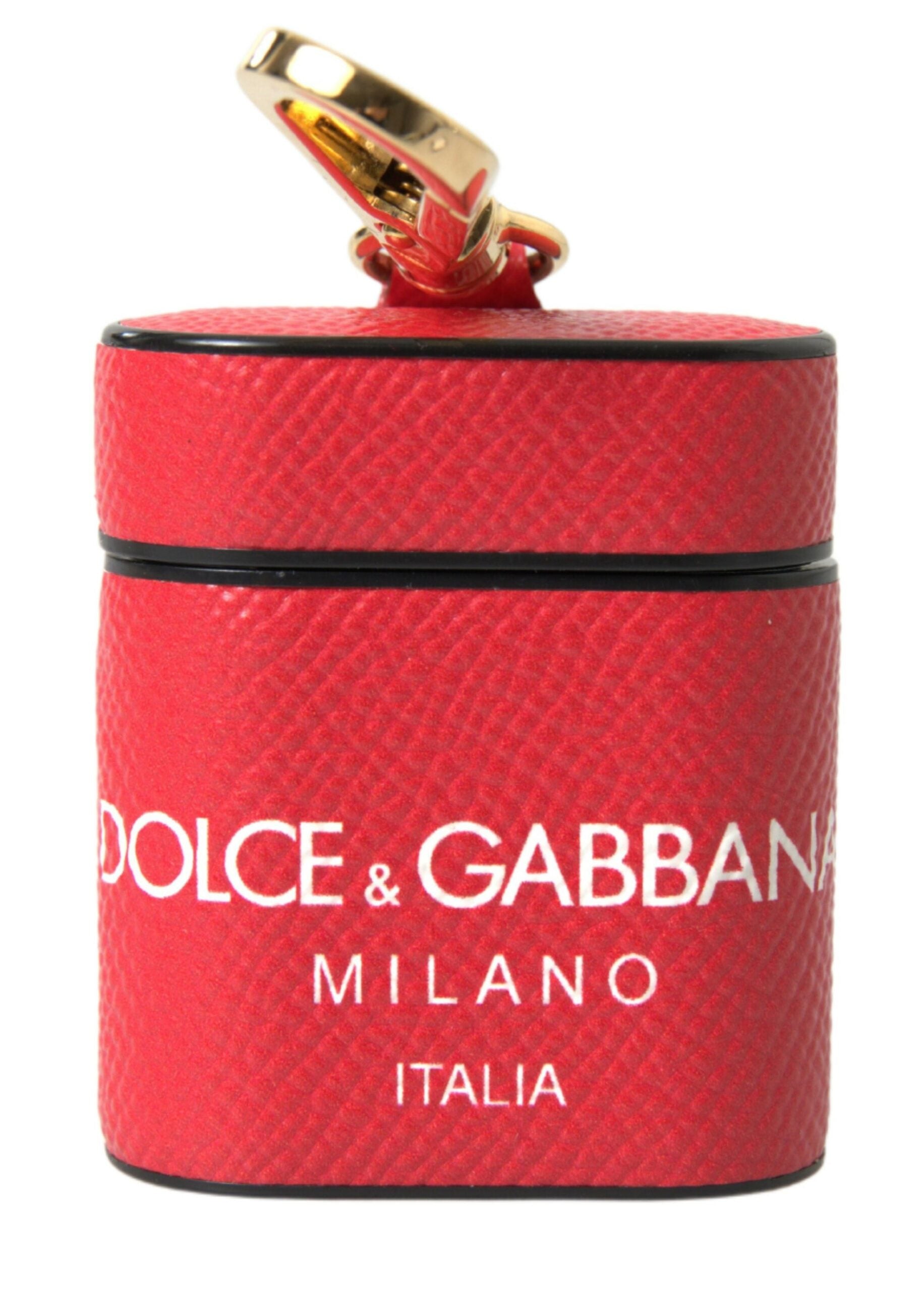 Dolce & Gabbana Elegant Red Calf Leather Airpods Women's Case