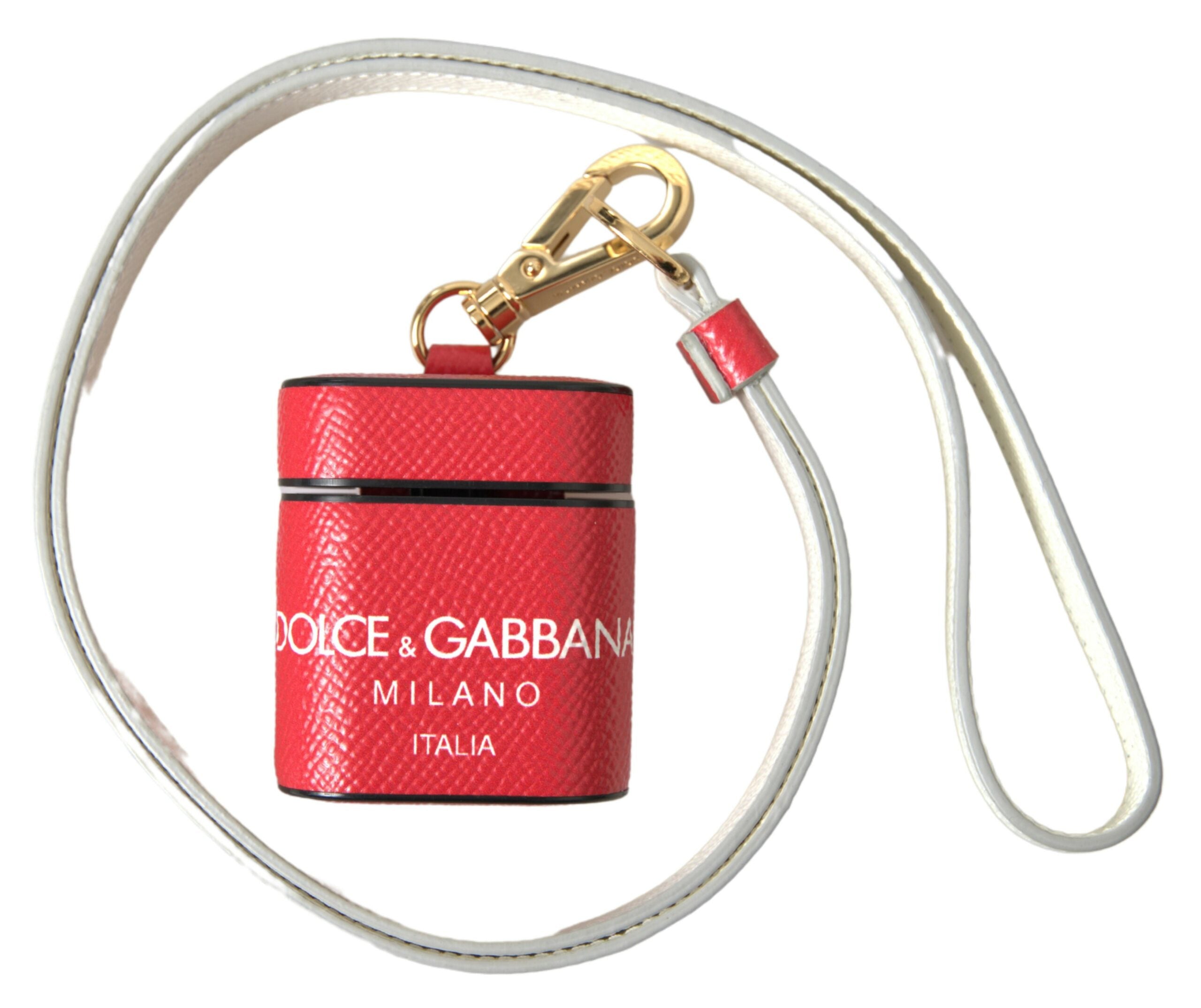 Dolce & Gabbana Elegant Red Calf Leather Airpods Women's Case