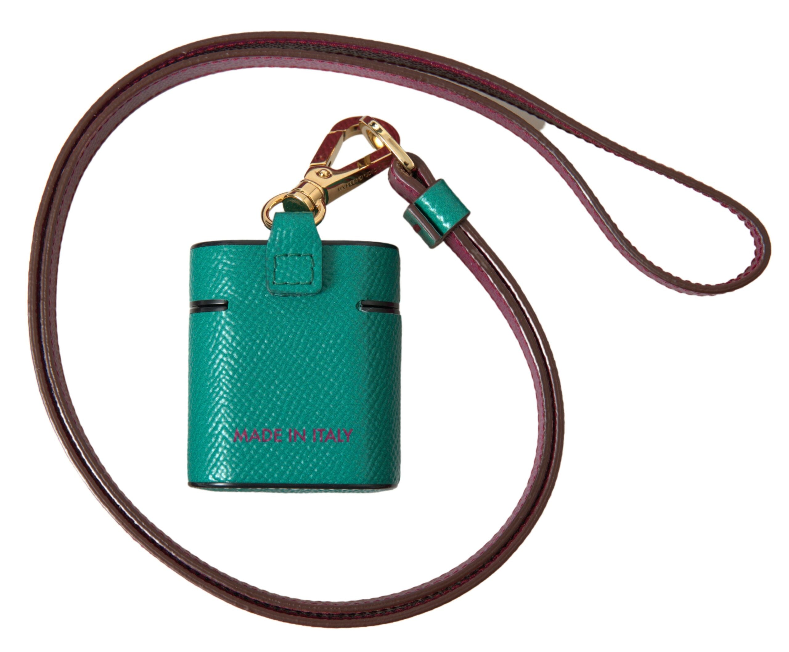 Dolce & Gabbana Elegant Leather Airpods Case in Green and Women's Maroon