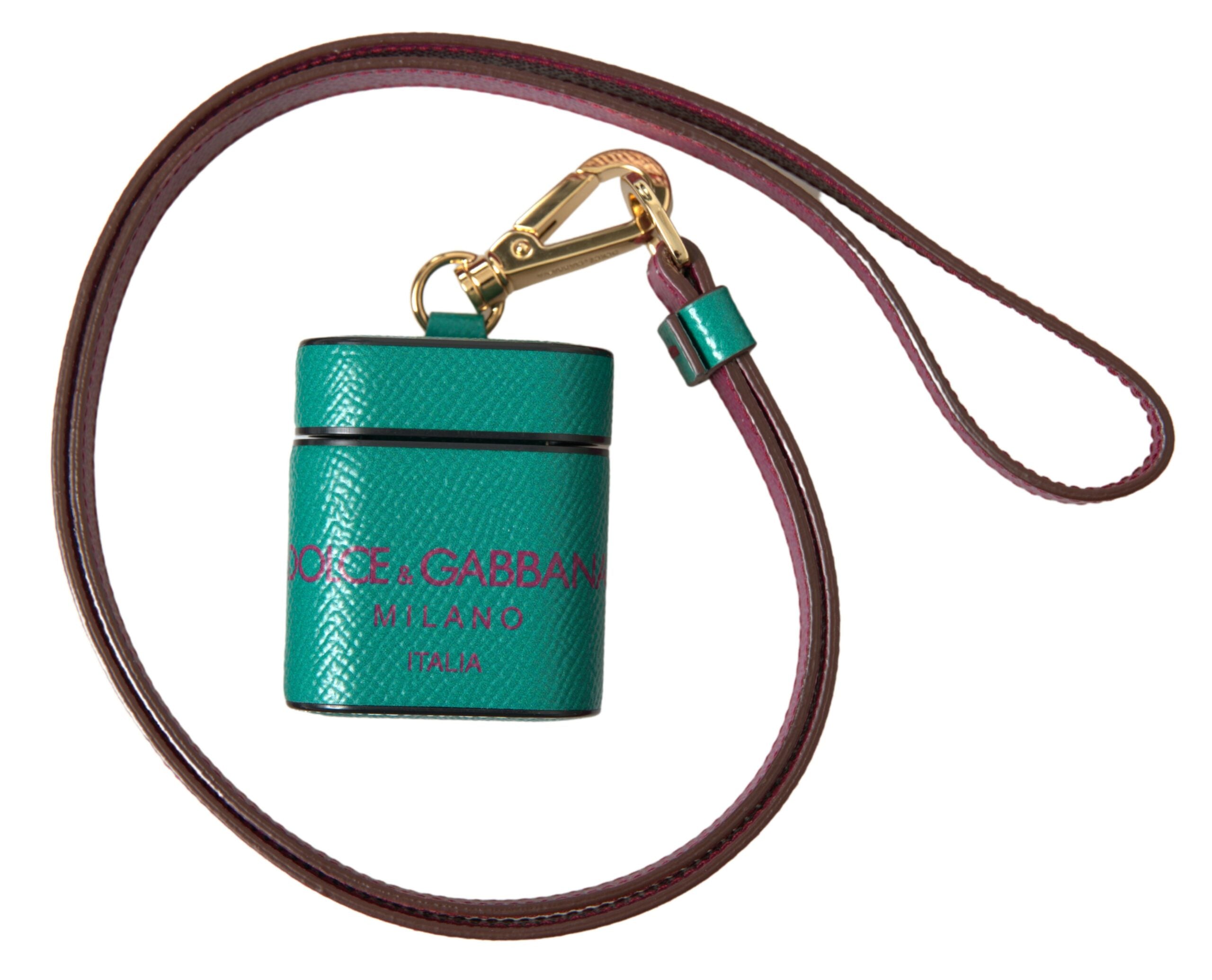 Dolce & Gabbana Elegant Leather Airpods Case in Green and Women's Maroon