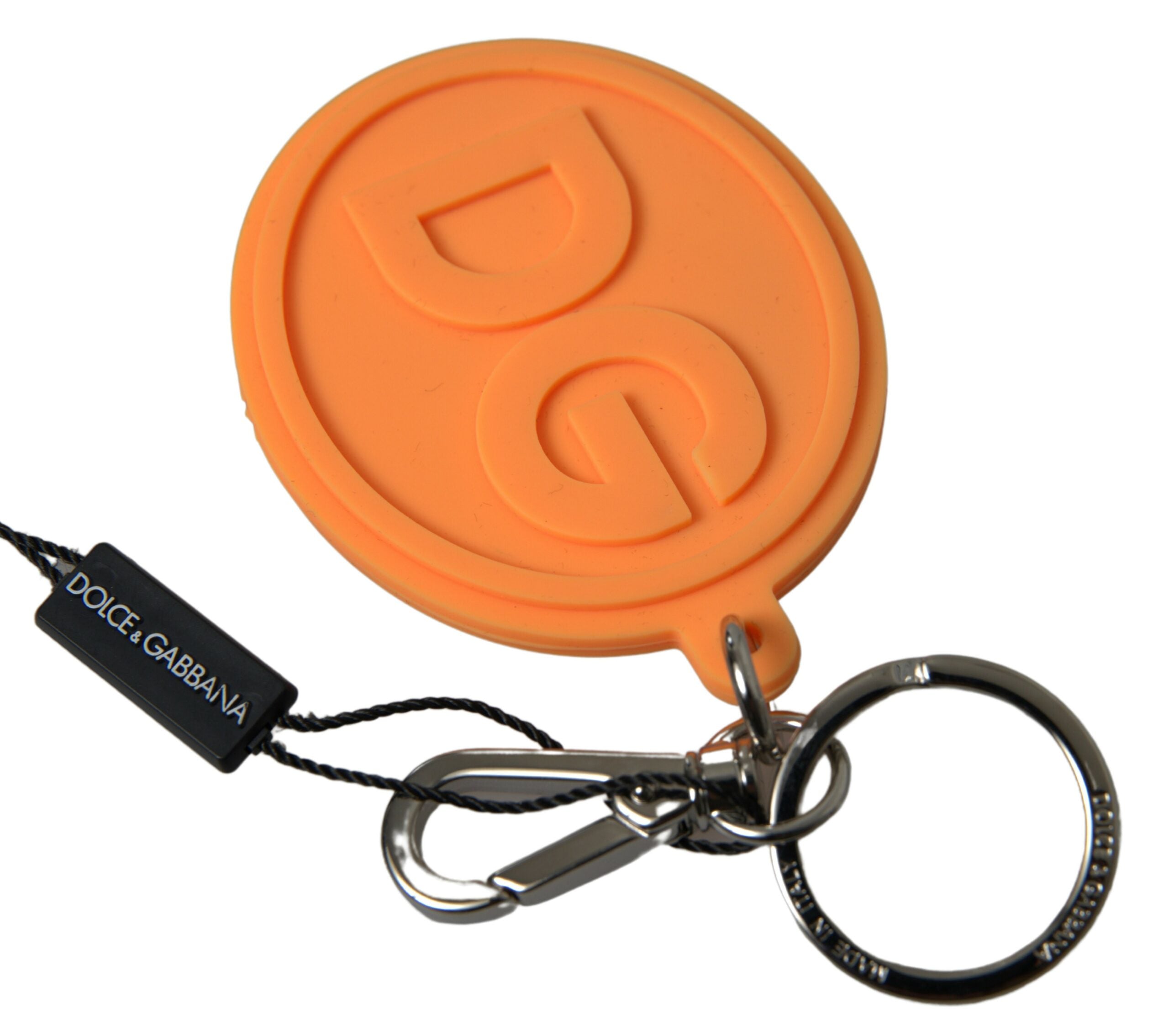Dolce & Gabbana Orange Rubber DG Logo Gold Brass Metal Women's Keychain