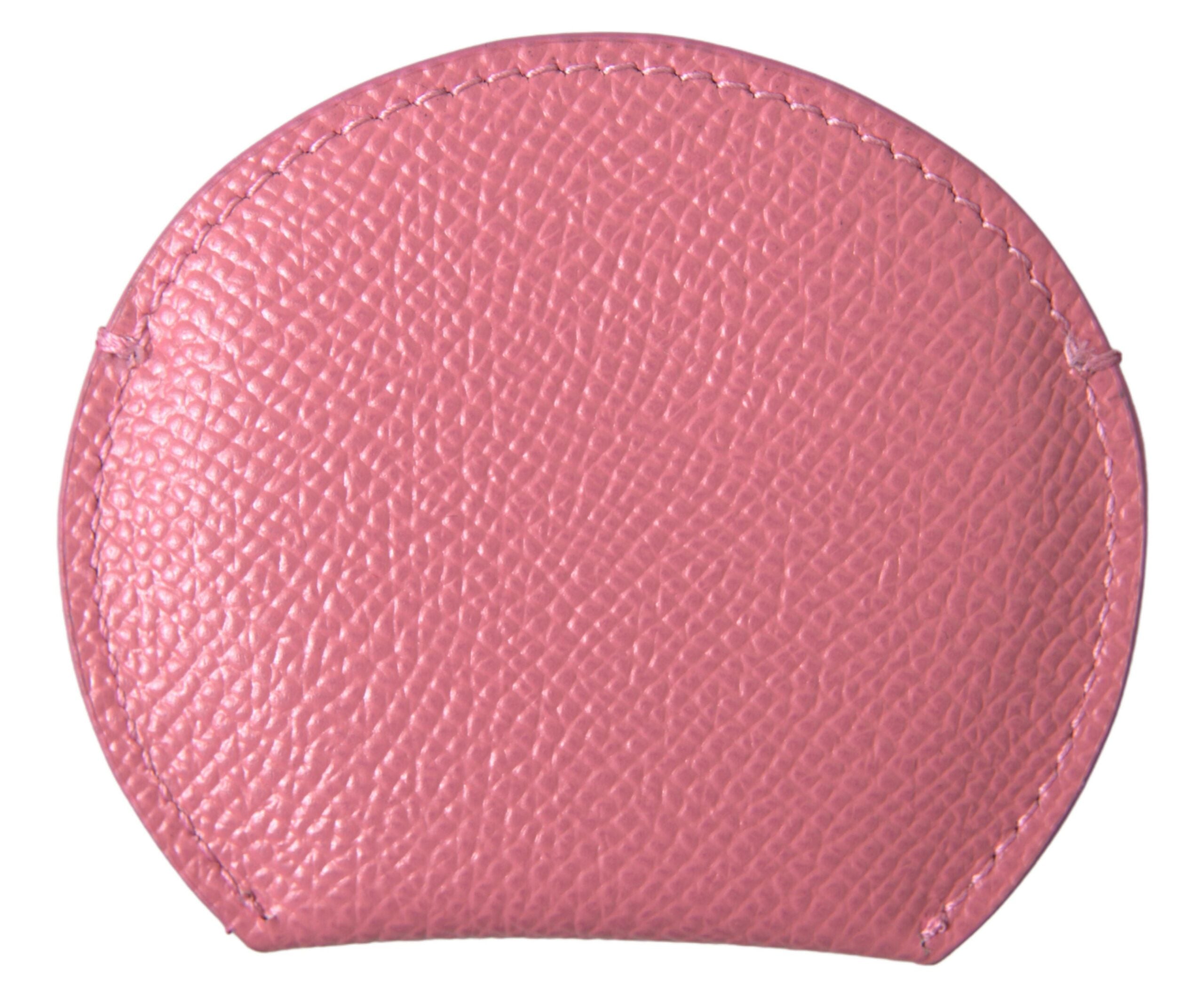 Dolce & Gabbana Pink Calfskin Leather Round Logo Print Hand Mirror Women's Holder