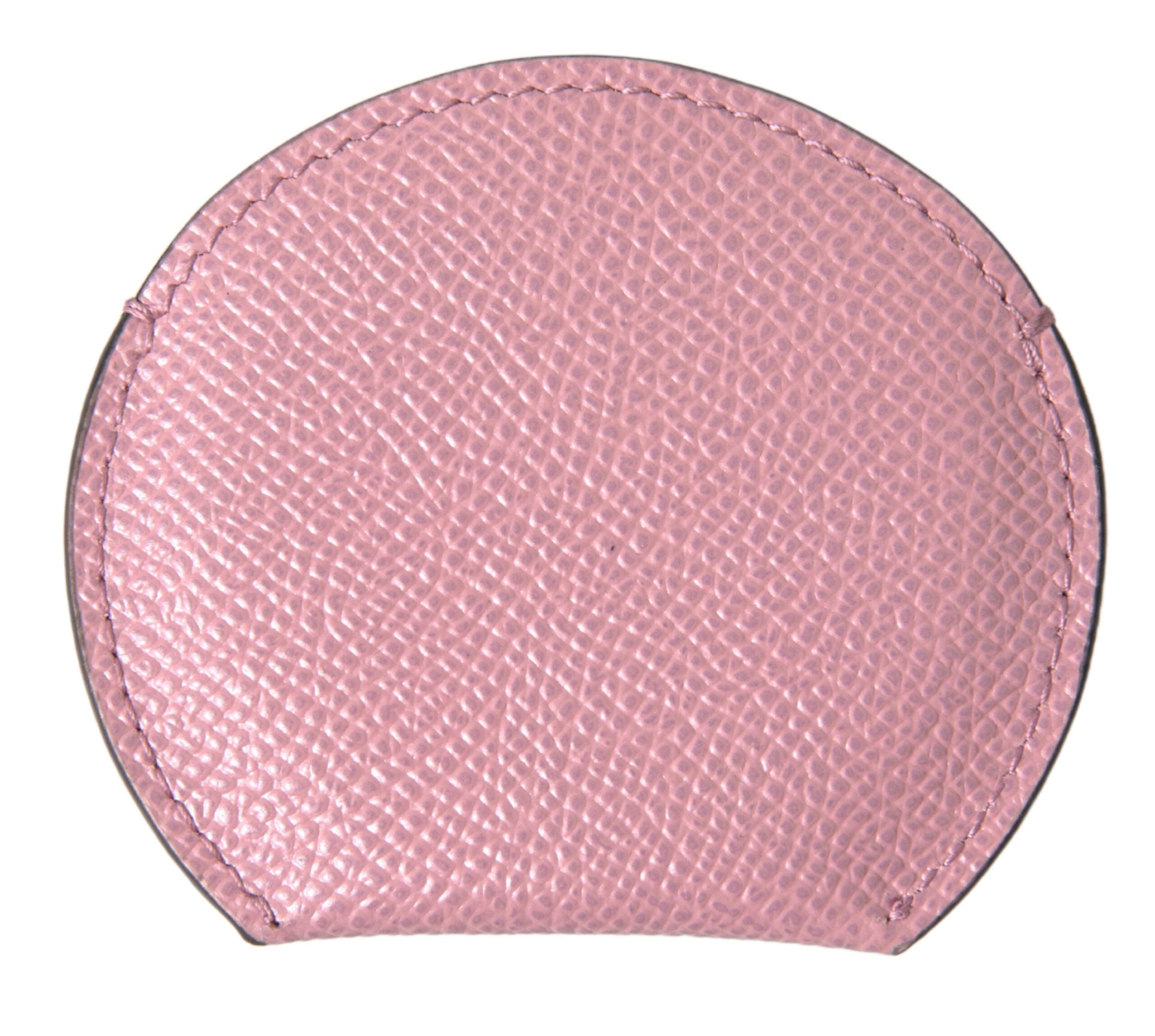Dolce & Gabbana Pink Calfskin Leather Round Logo Print Hand Mirror Women's Holder