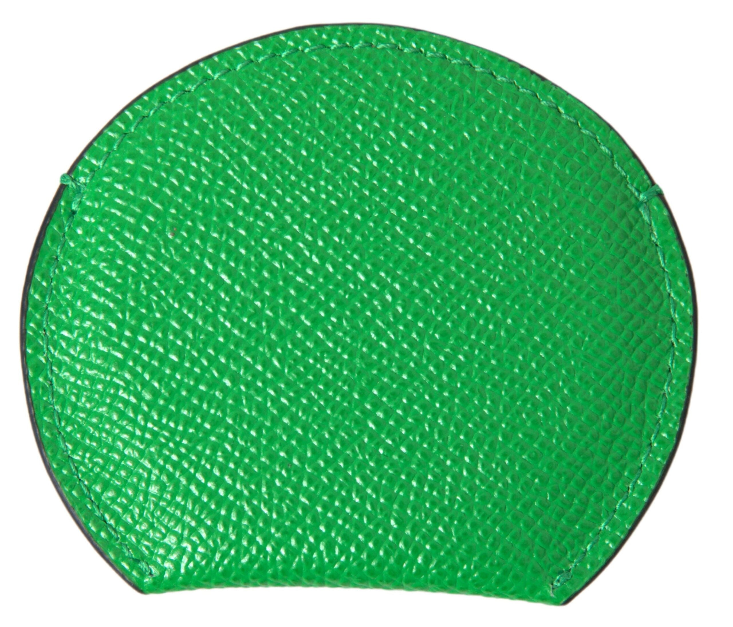 Dolce & Gabbana Green Calfskin Leather Round Logo Hand Mirror Women's Holder
