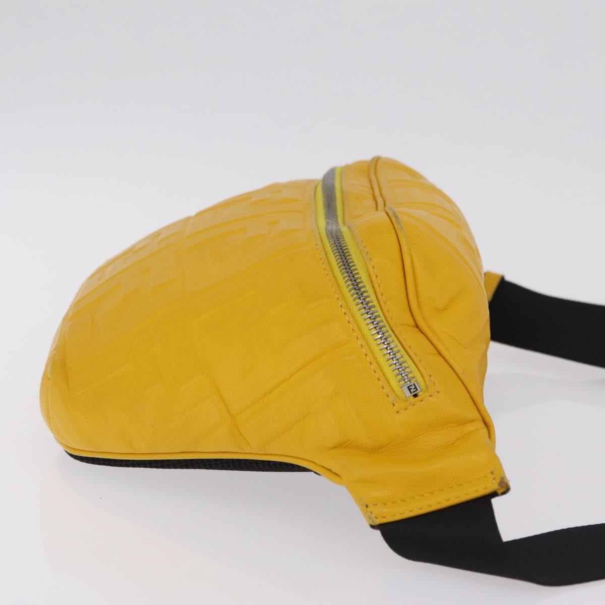 Fendi Zip Waist Zucca Embossed Leather Yellow Canvas Handbag (Pre-Owned)